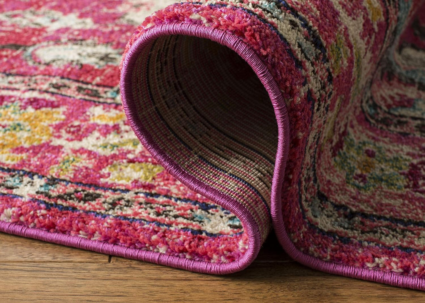 Monaco Collection Accent Rug - 4' X 5'7", Pink & Multi, Boho Medallion Distressed Design, Non-Shedding & Easy Care, Ideal for High Traffic Areas in Entryway, Living Room, Bedroom (MNC243D)