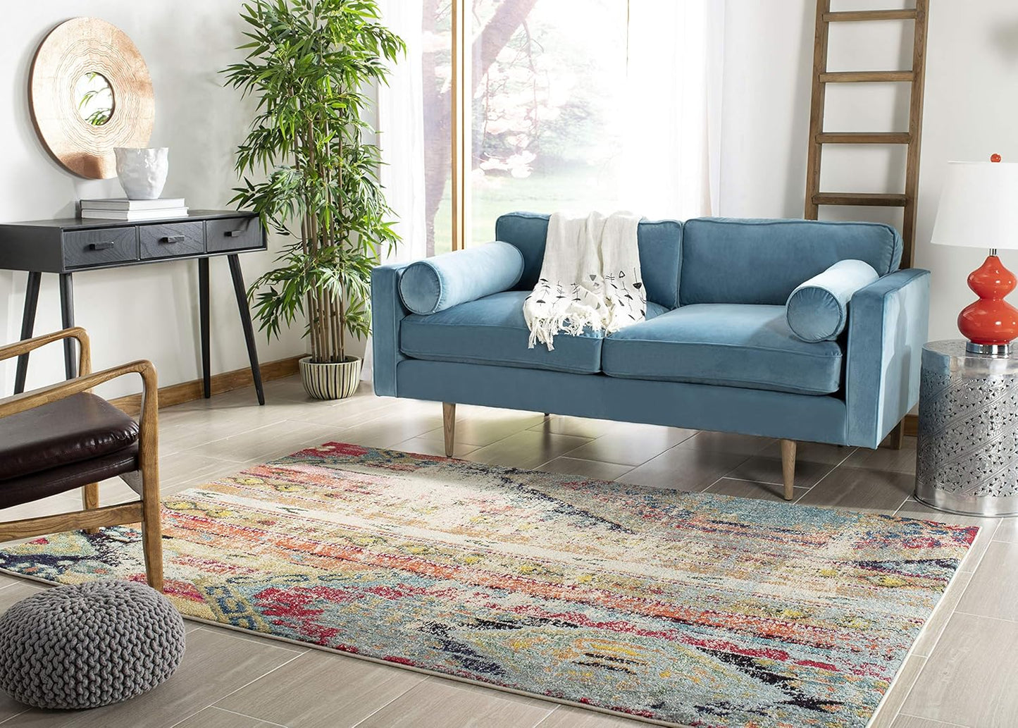 Monaco Collection Area Rug - 5'1" X 7'7", Multi, Boho Chic Tribal Distressed Design, Non-Shedding & Easy Care, Ideal for High Traffic Areas in Living Room, Bedroom (MNC222F)