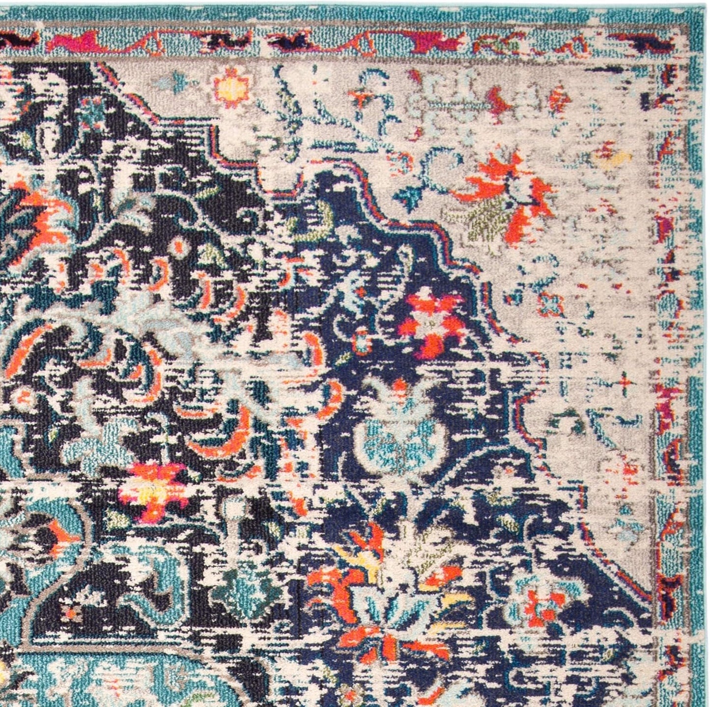 Area Rug 8X10 - Madison Collection - Large - Black & Teal, Boho Chic Medallion Distressed Design, Non-Shedding & Easy Cleaning, Ideal for Living Room, Bedroom, Office, Dining Space (MAD447Z)