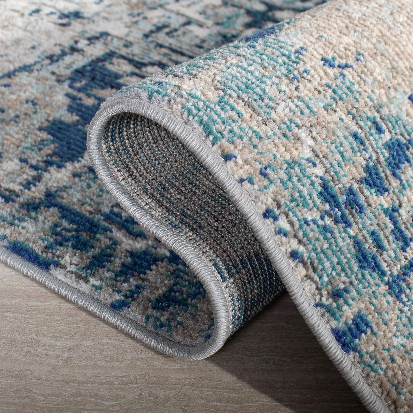 Madison Collection Area Rug - 5' Round, Grey & Blue, Modern Abstract Design, Non-Shedding & Easy Care, Ideal for High Traffic Areas in Living Room, Bedroom (MAD460K)