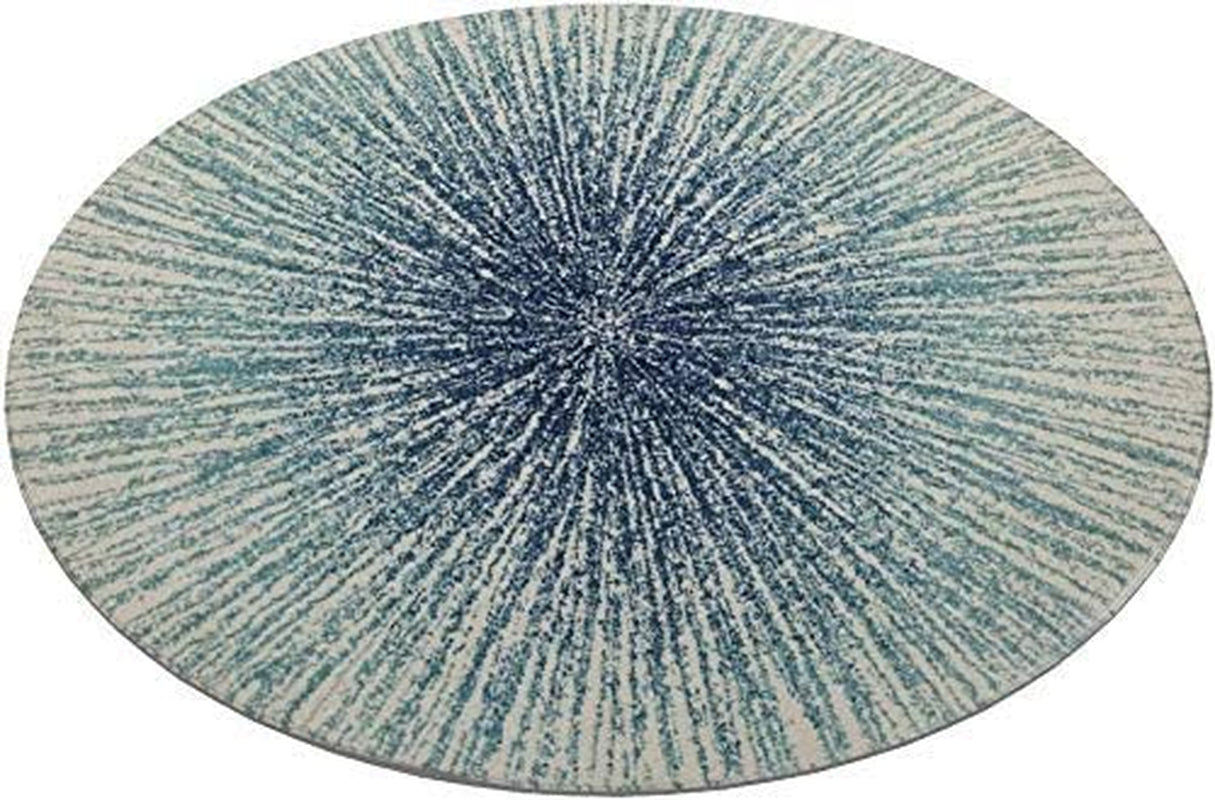 Evoke Collection Area Rug - 5'3" Round, Royal & Ivory, Abstract Burst Design, Non-Shedding & Easy Care, Ideal for High Traffic Areas in Living Room, Bedroom (EVK228A)