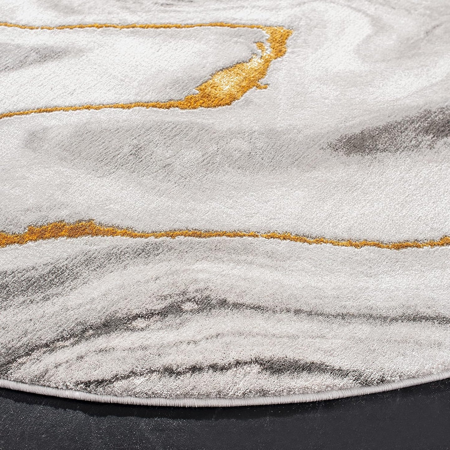 Craft Collection Area Rug - 6'7" Round, Grey & Gold, Modern Abstract Design, Non-Shedding & Easy Care, Ideal for High Traffic Areas in Living Room, Bedroom (CFT819F)