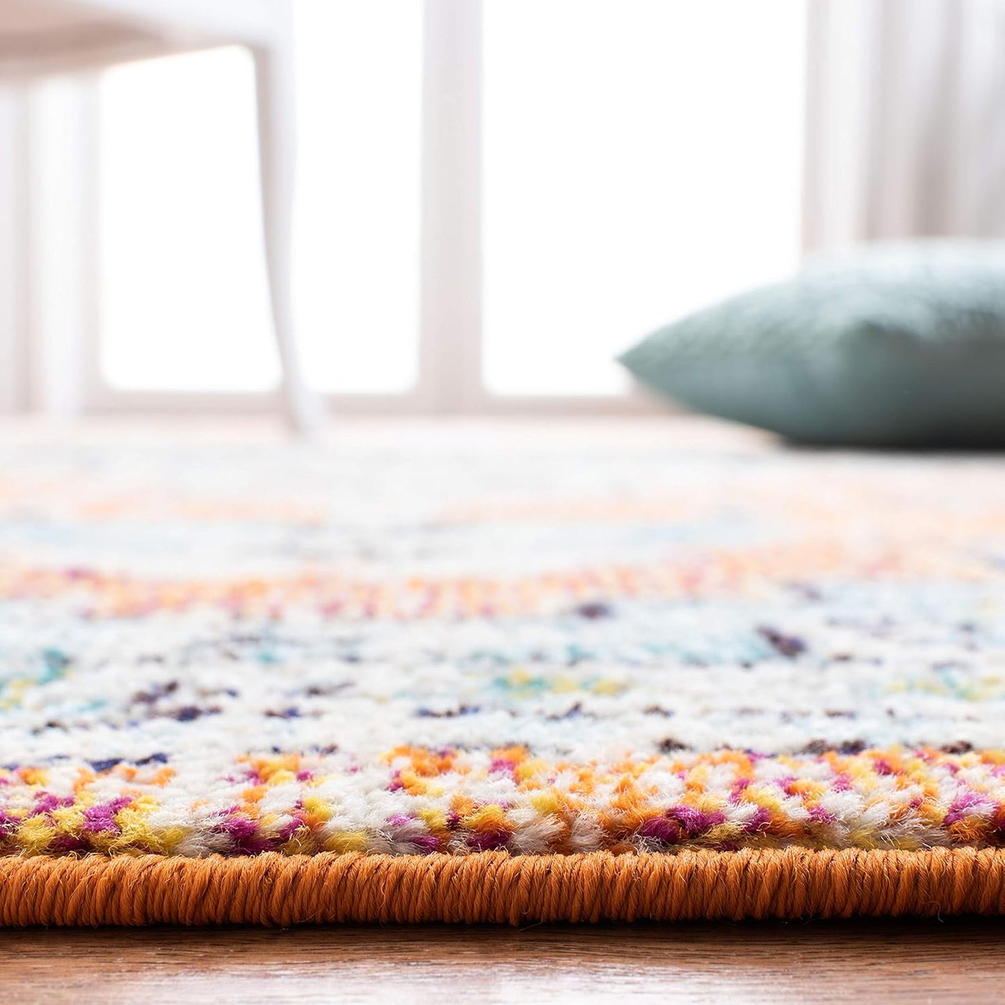 Madison Collection Area Rug - 6' X 9', Orange & Teal, Boho Chic Medallion Distressed Design, Non-Shedding & Easy Care, Ideal for High Traffic Areas in Living Room, Bedroom (MAD473P)
