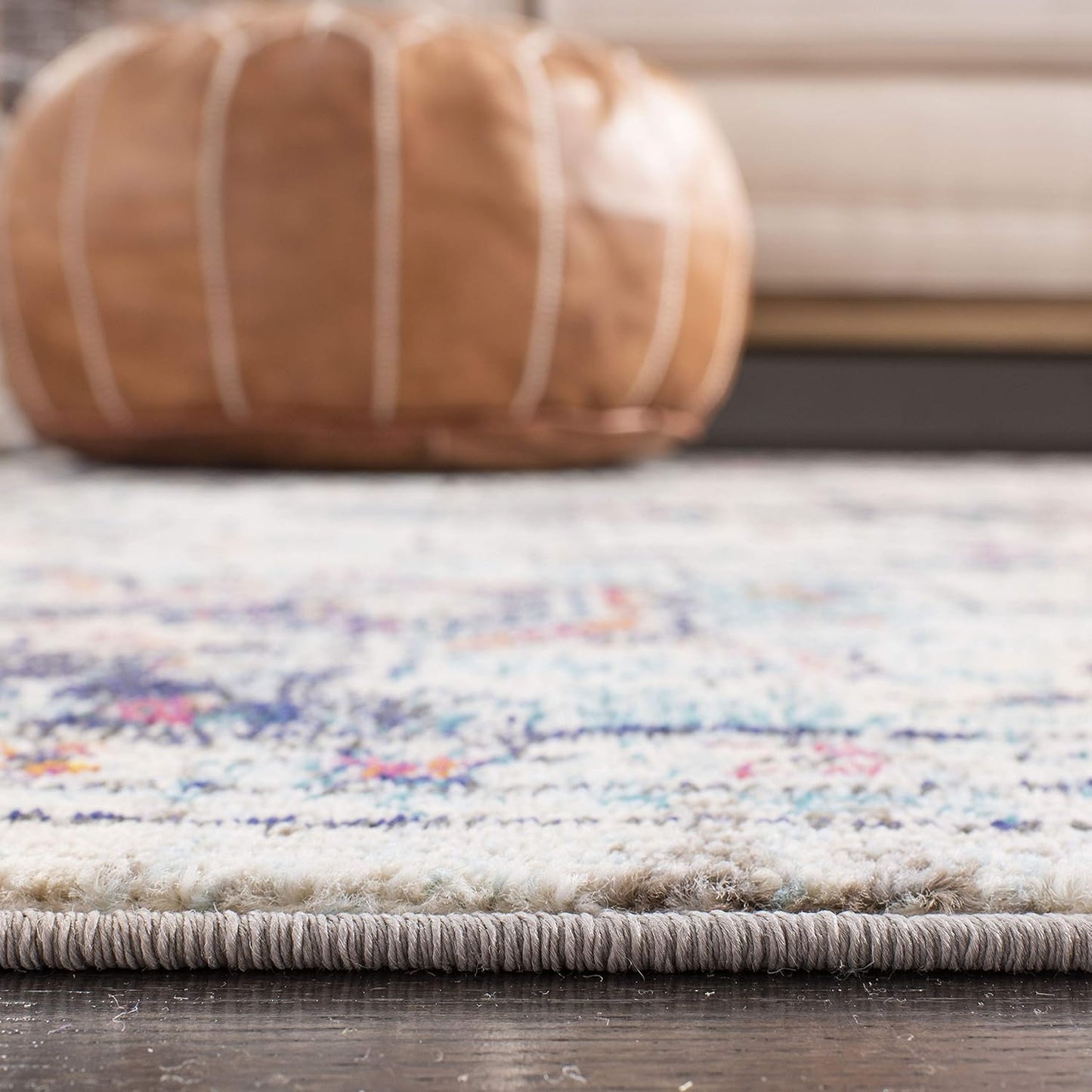 Madison Collection Runner Rug - 2' X 8', Cream & Blue, Boho Chic Medallion Distressed Design, Non-Shedding & Easy Care, Ideal for High Traffic Areas in Living Room, Bedroom (MAD473B)