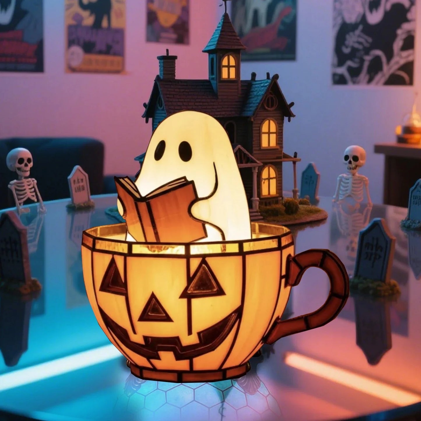 , Adorable Ghost Reading Night Light Halloween Decor, for Bedroom Study Room, Readers Gift
