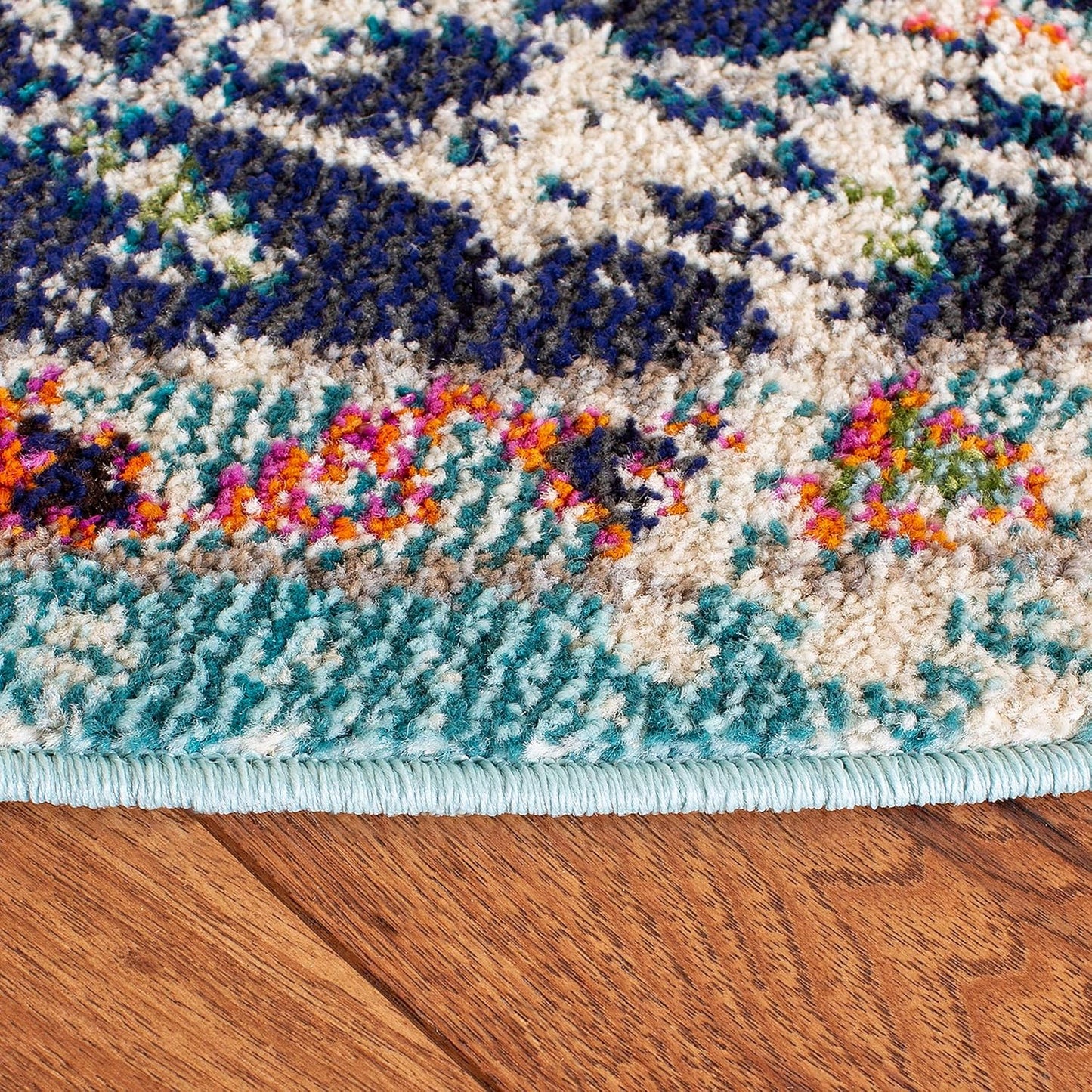 Madison Collection Area Rug - 6'7" Round, Black & Teal, Boho Chic Medallion Distressed Design, Non-Shedding & Easy Care, Ideal for High Traffic Areas in Living Room, Bedroom (MAD447Z)