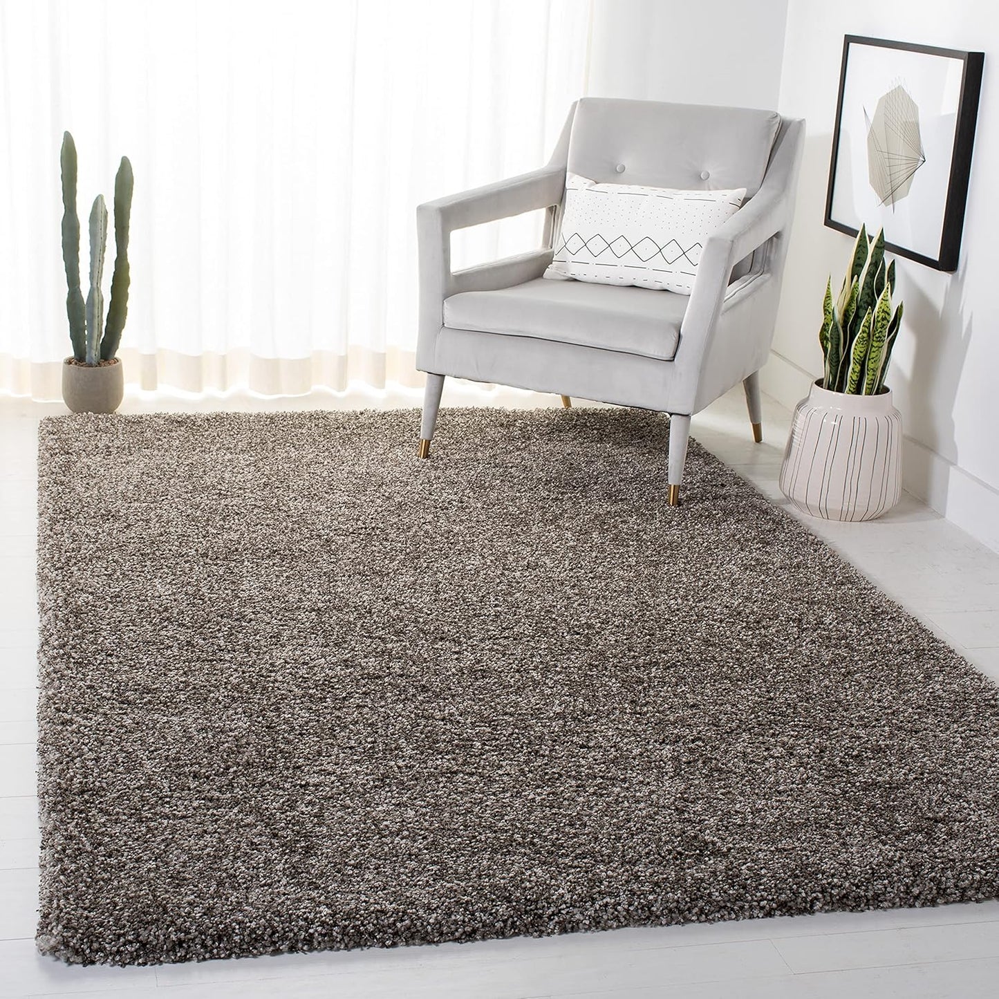 Milan Shag Collection Accent Rug - 4' X 6', Grey, Solid Design, Non-Shedding & Easy Care, 2-Inch Thick Ideal for High Traffic Areas in Entryway, Living Room, Bedroom (SG180-8080)