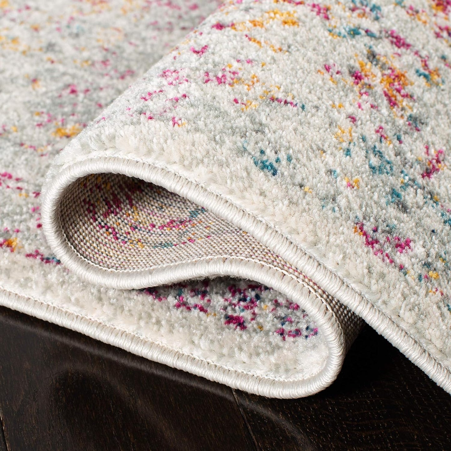 Evoke Collection Area Rug - 6'7" Square, Ivory & Fuchsia, Oriental Distressed Design, Non-Shedding & Easy Care, Ideal for High Traffic Areas in Living Room, Bedroom (EVK256Q)