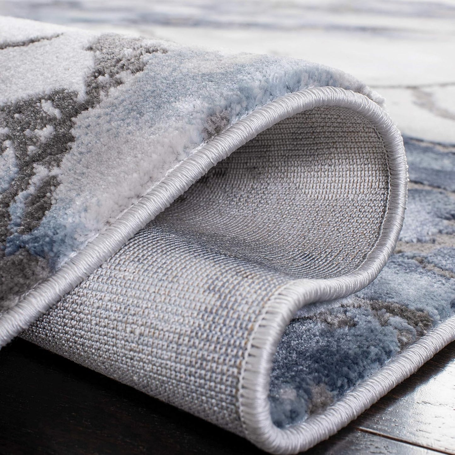 Craft Collection Area Rug - 5'3" Square, Grey & Blue, Modern Abstract Design, Non-Shedding & Easy Care, Ideal for High Traffic Areas in Living Room, Bedroom (CFT877L)