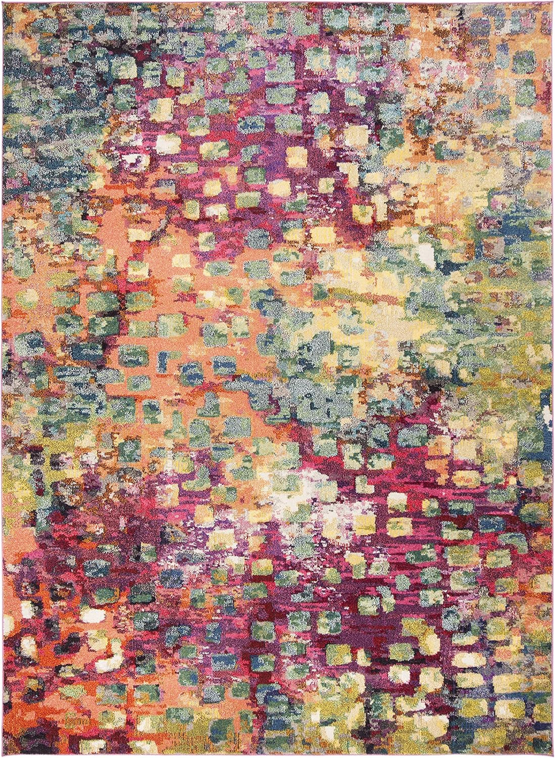 Monaco Collection X-Large Area Rug - 11' X 15', Pink & Multi, Boho Chic Abstract Watercolor Design, Non-Shedding & Easy Care, Ideal for High Traffic Areas in Living Room, Bedroom (MNC225D)