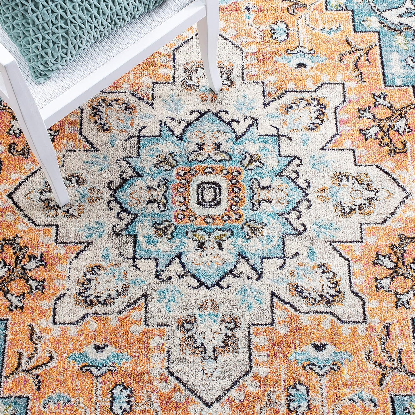 Madison Collection Area Rug - 6' X 9', Orange & Teal, Boho Chic Medallion Distressed Design, Non-Shedding & Easy Care, Ideal for High Traffic Areas in Living Room, Bedroom (MAD473P)