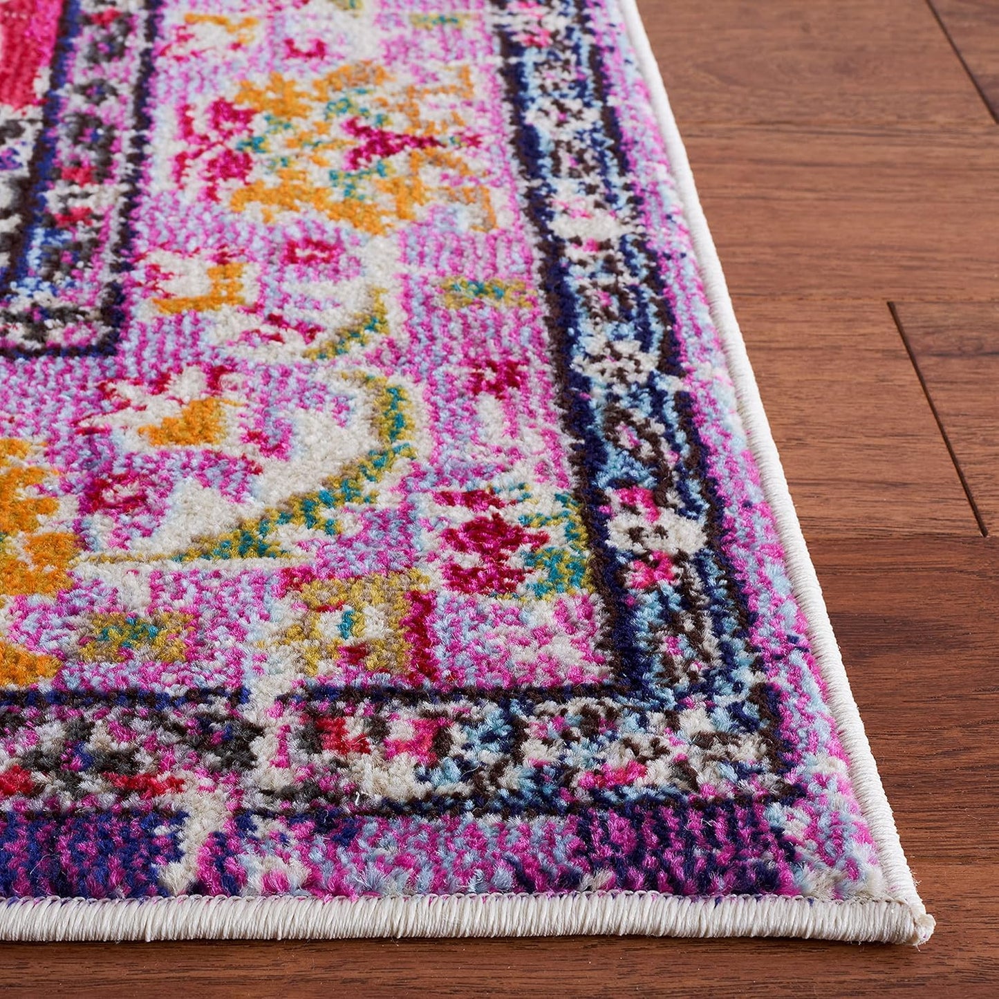 Monaco Collection Area Rug - 6'7" X 9'2", Violet & Fuchsia, Boho Chic Medallion Distressed Design, Non-Shedding & Easy Care, Ideal for High Traffic Areas in Living Room, Bedroom (MNC243P)