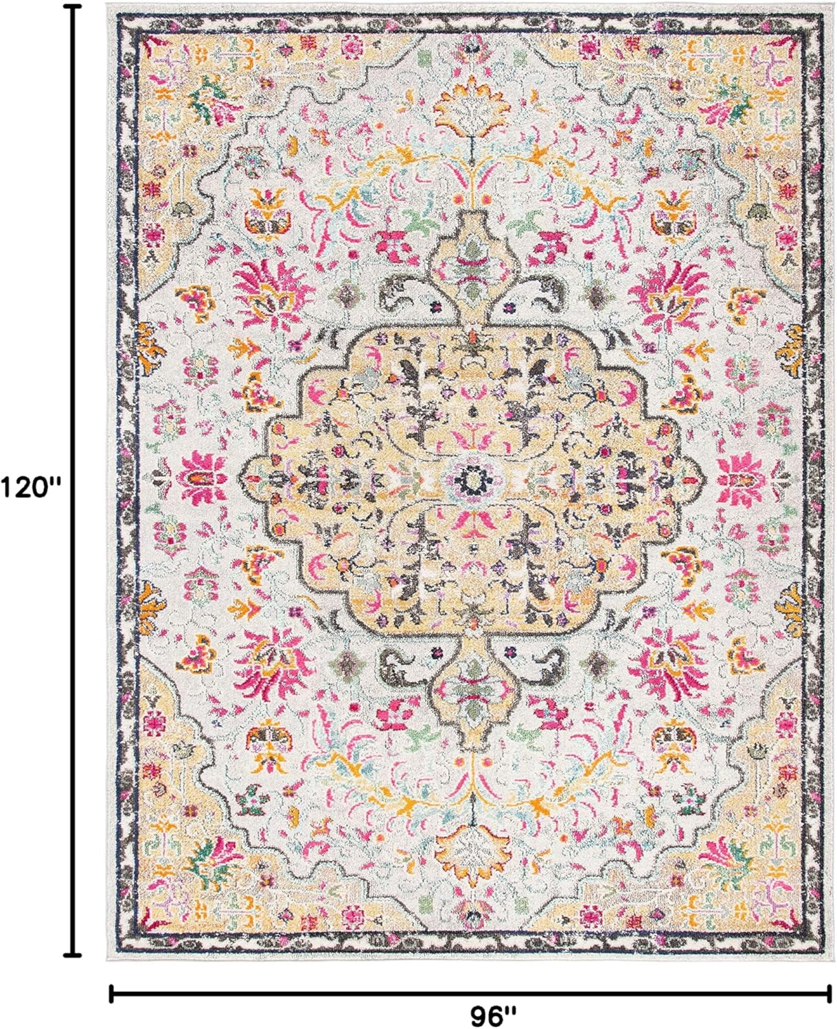 Area Rug 8X10 - Madison Collection - Large - Grey & Gold, Boho Chic Medallion Distressed Design, Non-Shedding & Easy Cleaning, Ideal for Living Room, Bedroom, Dining Space (MAD447G)