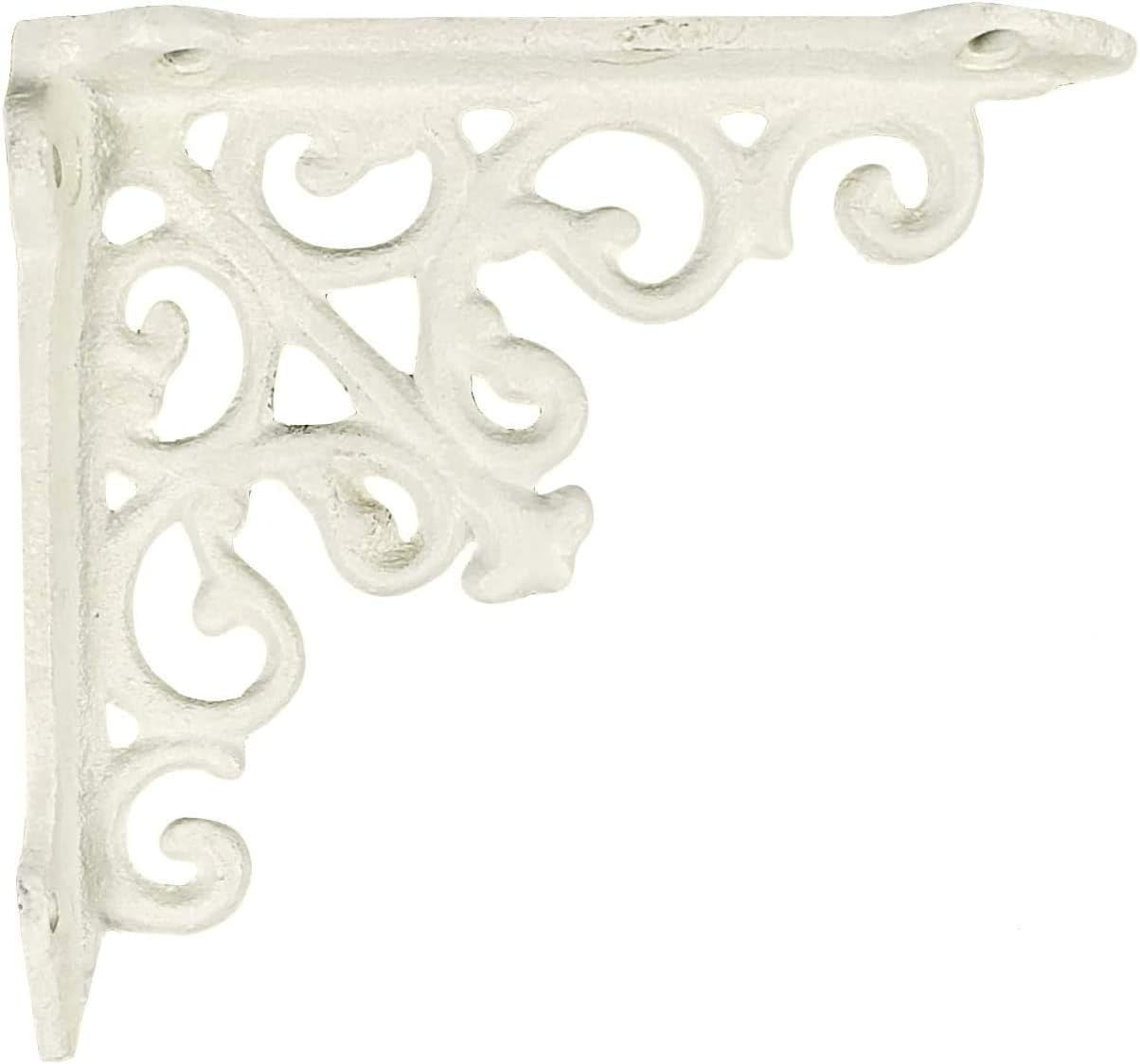 Decorative Shelf Brackets, 4 Pack of 5 X 1.2 X 5 Inch, Antique White Cast Iron Wall Shelf Brackets - Decorative Bookshelf Brackets - Victorian Style Shelf Bracket