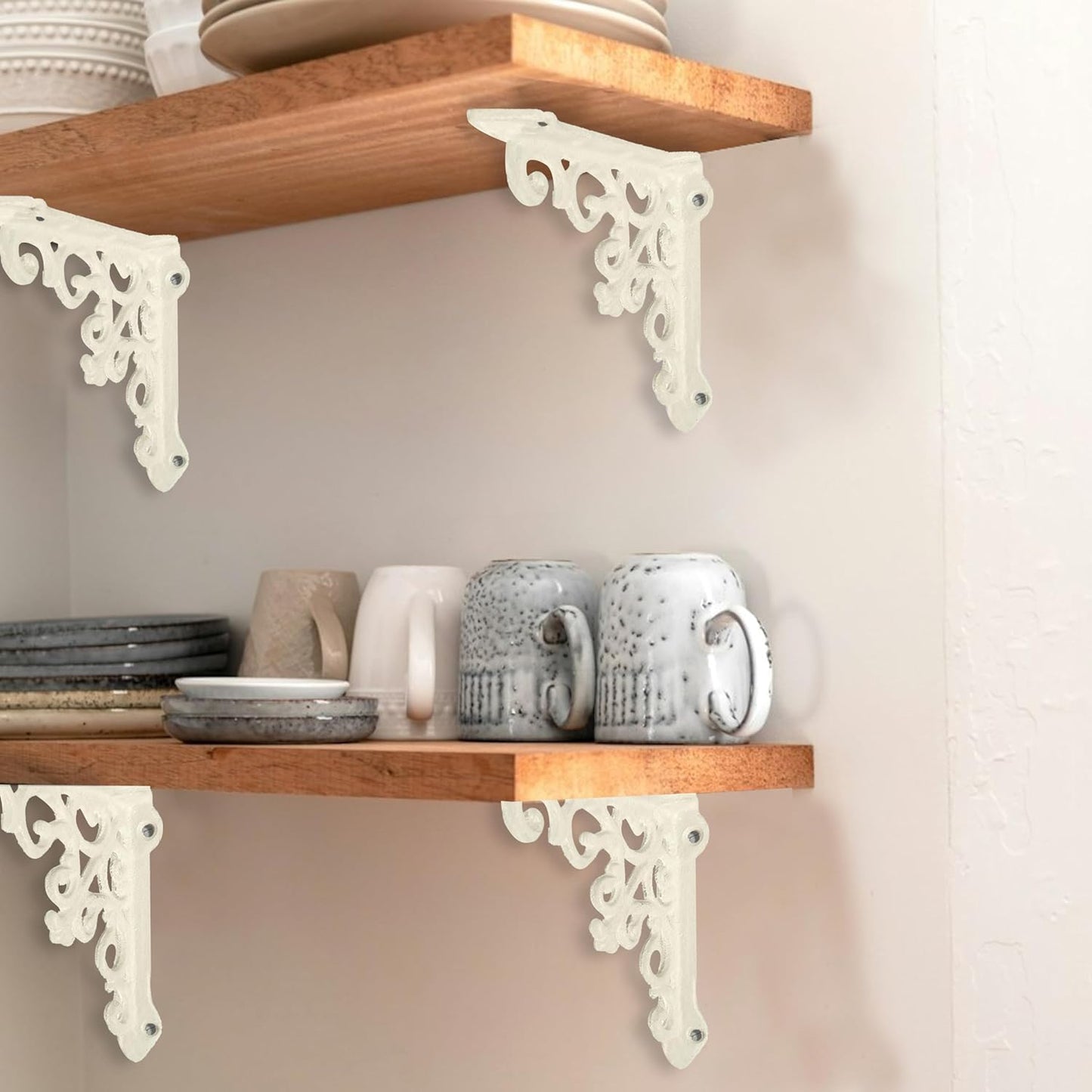 Decorative Shelf Brackets, 4 Pack of 5 X 1.2 X 5 Inch, Antique White Cast Iron Wall Shelf Brackets - Decorative Bookshelf Brackets - Victorian Style Shelf Bracket