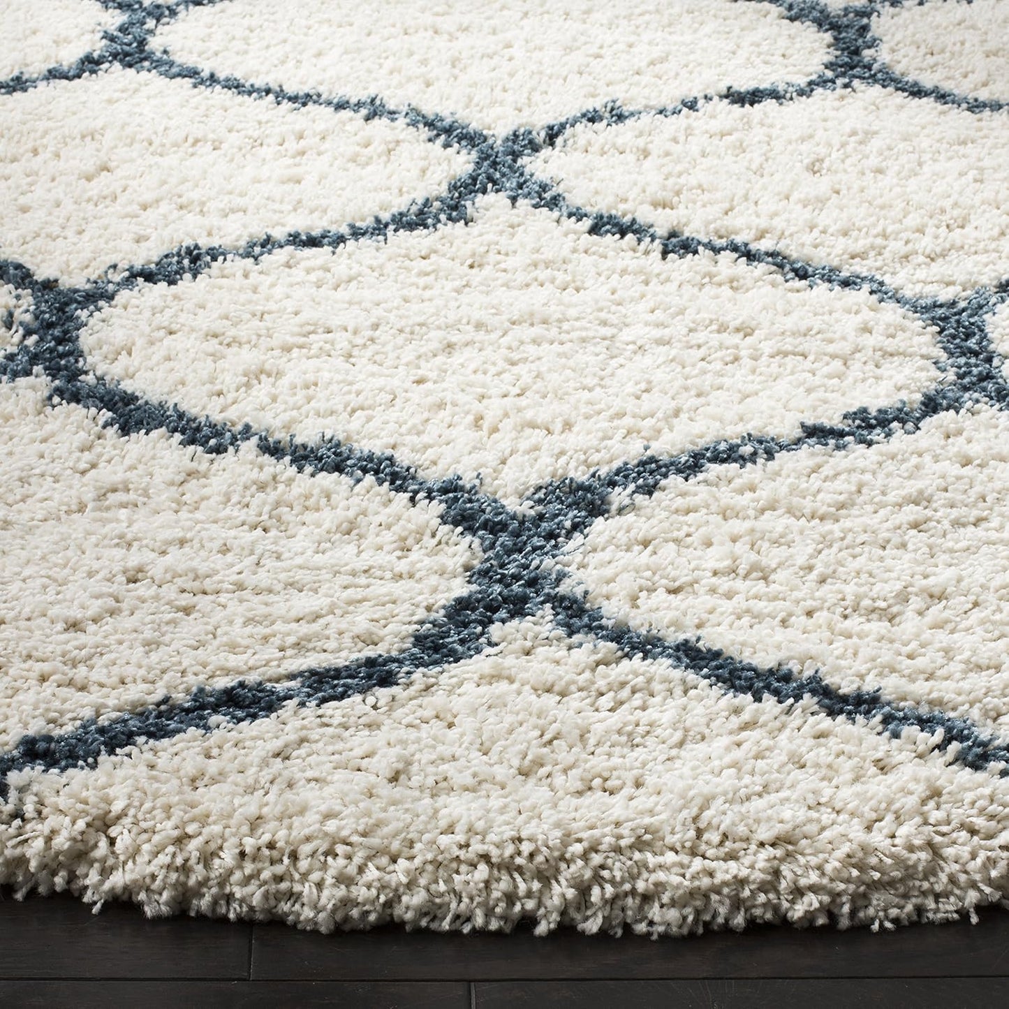 Hudson Shag Collection Area Rug - 7' Round, Ivory & Slate Blue, Trellis Design, Non-Shedding & Easy Care, 2-Inch Thick Ideal for High Traffic Areas in Living Room, Bedroom (SGH280T)