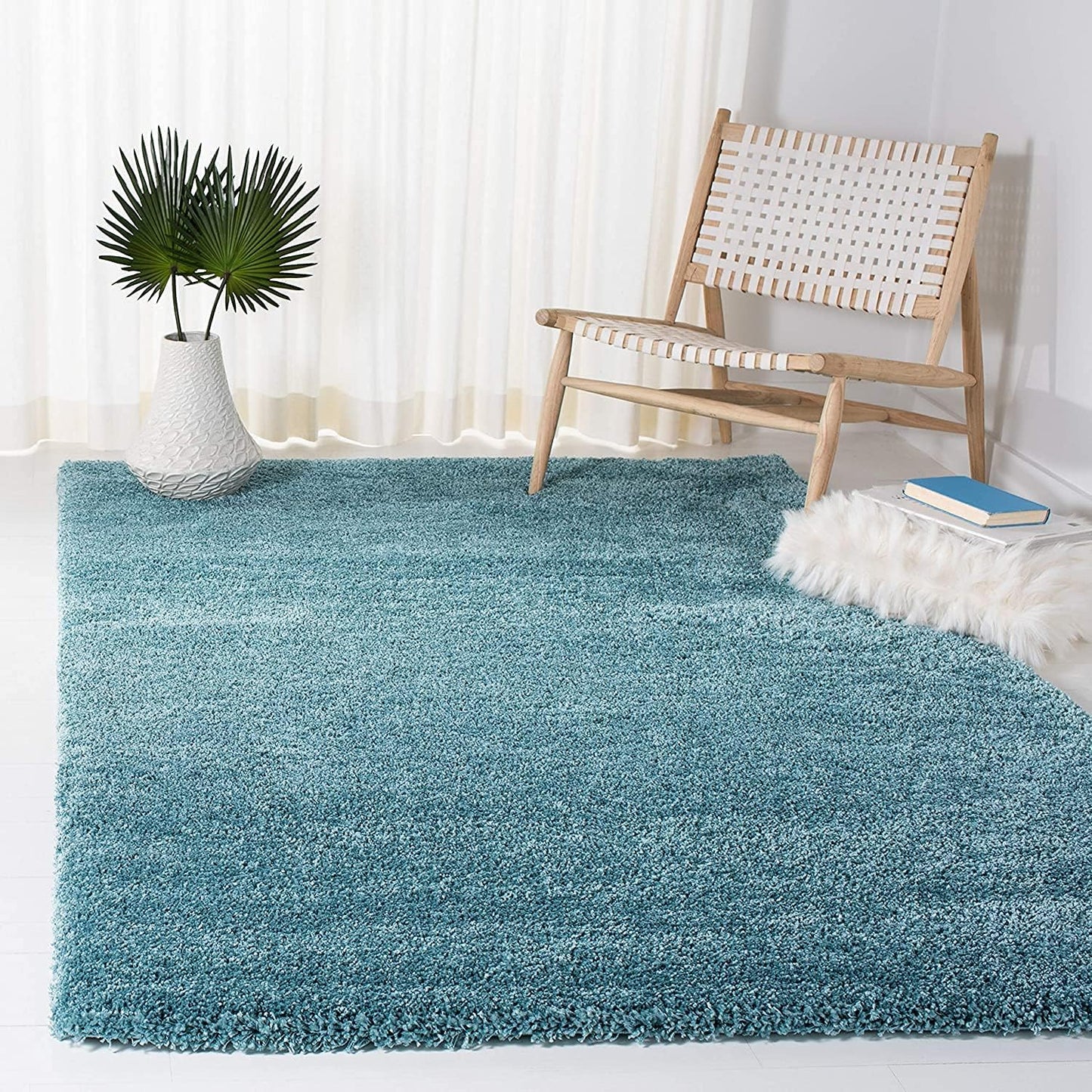 Milan Shag Collection Accent Rug - 3' X 5', Aqua Blue, Solid Design, Non-Shedding & Easy Care, 2-Inch Thick Ideal for High Traffic Areas in Entryway, Living Room, Bedroom (SG180-6060)