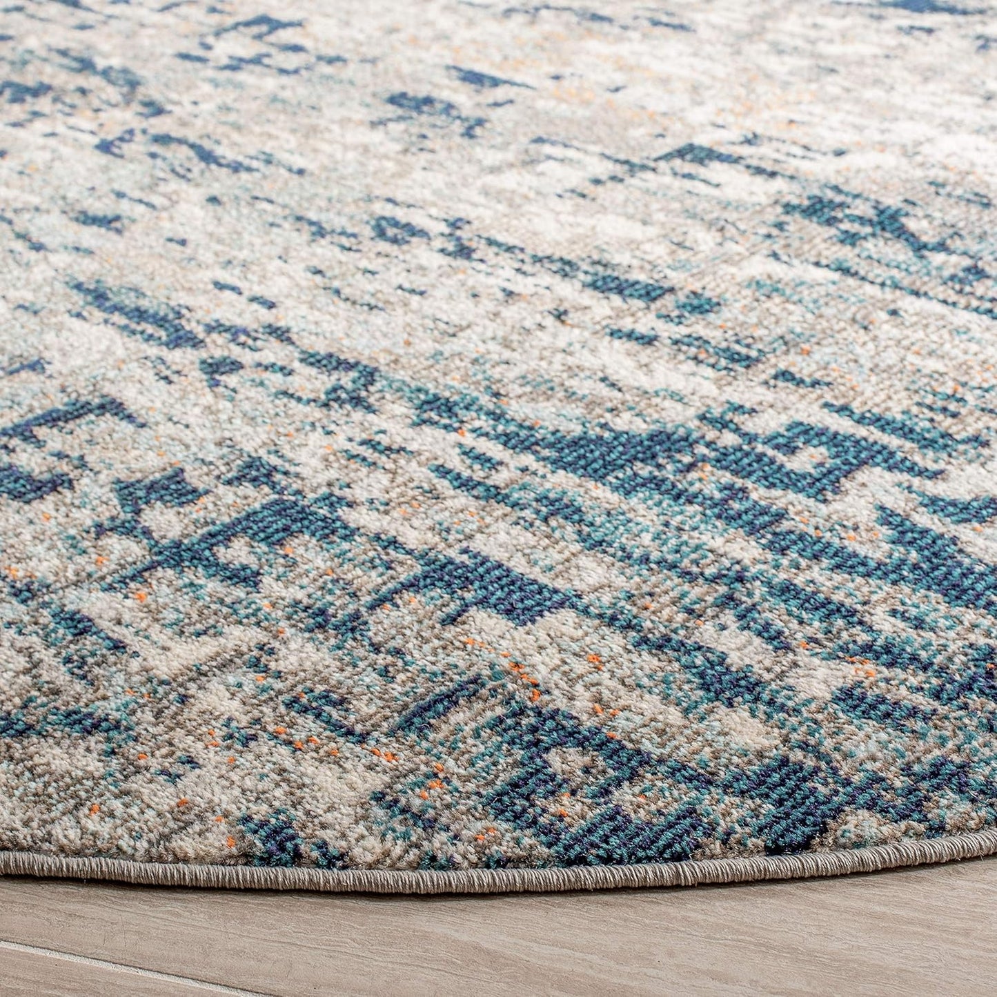 Madison Collection Area Rug - 5' Round, Grey & Blue, Modern Abstract Design, Non-Shedding & Easy Care, Ideal for High Traffic Areas in Living Room, Bedroom (MAD460K)