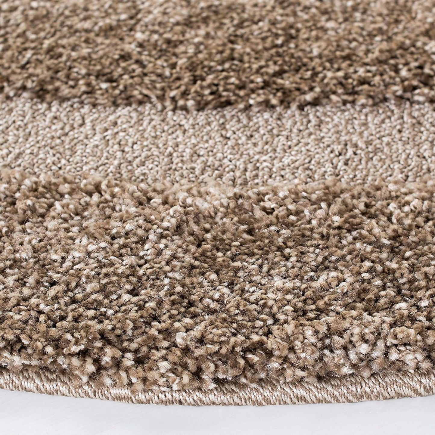 Florida Shag Collection Area Rug - 6'7" Round, Beige & Beige, Border Design, Non-Shedding & Easy Care, 1.2-Inch Thick Ideal for High Traffic Areas in Living Room, Bedroom (SG454-1313)
