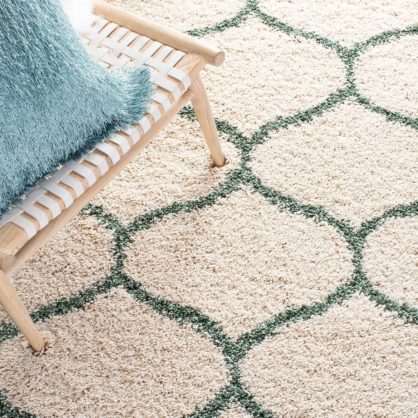 Hudson Shag Collection Area Rug - 5'3" X 7'6", Ivory & Green, Modern Ogee Trellis Design, Non-Shedding & Easy Care, 2-Inch Thick Ideal for High Traffic Areas in Living Room, Bedroom (SGH280H)
