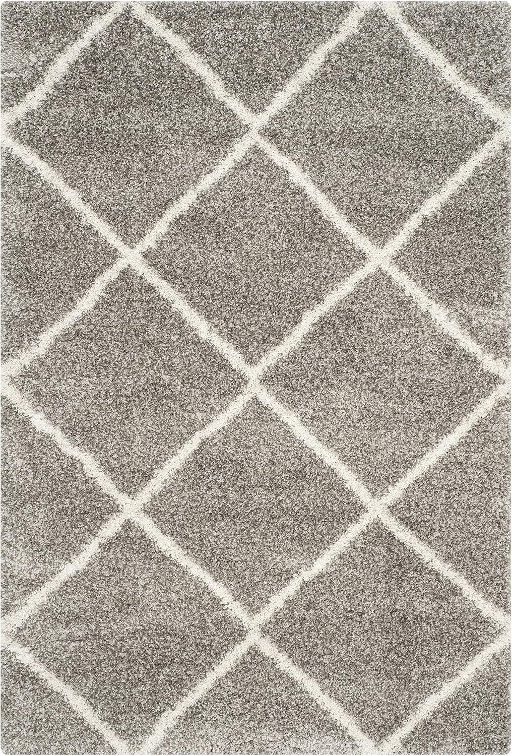 Hudson Shag Collection Area Rug - 5'3" X 7'6", Grey & Ivory, Modern Trellis Design, Non-Shedding & Easy Care, 2-Inch Thick Ideal for High Traffic Areas in Living Room, Bedroom (SGH281B)