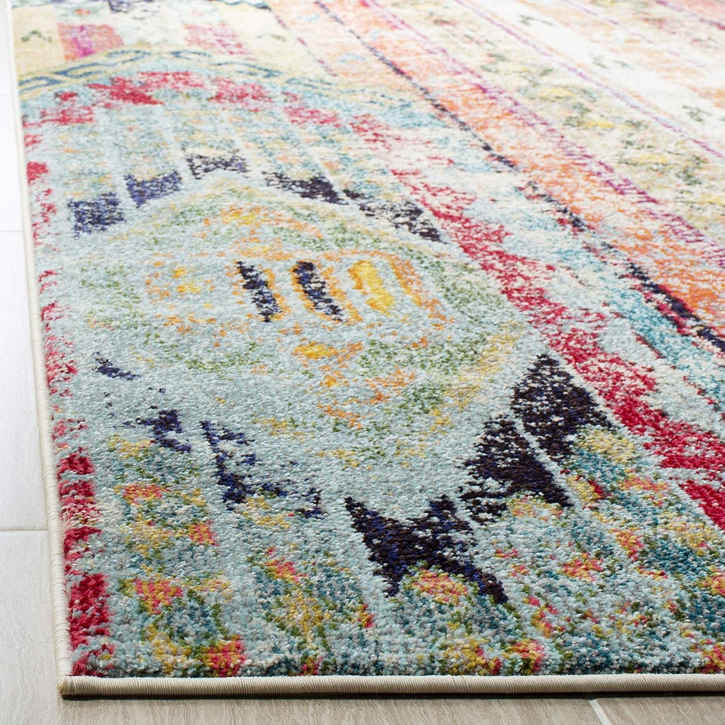 Monaco Collection Area Rug - 5'1" X 7'7", Multi, Boho Chic Tribal Distressed Design, Non-Shedding & Easy Care, Ideal for High Traffic Areas in Living Room, Bedroom (MNC222F)