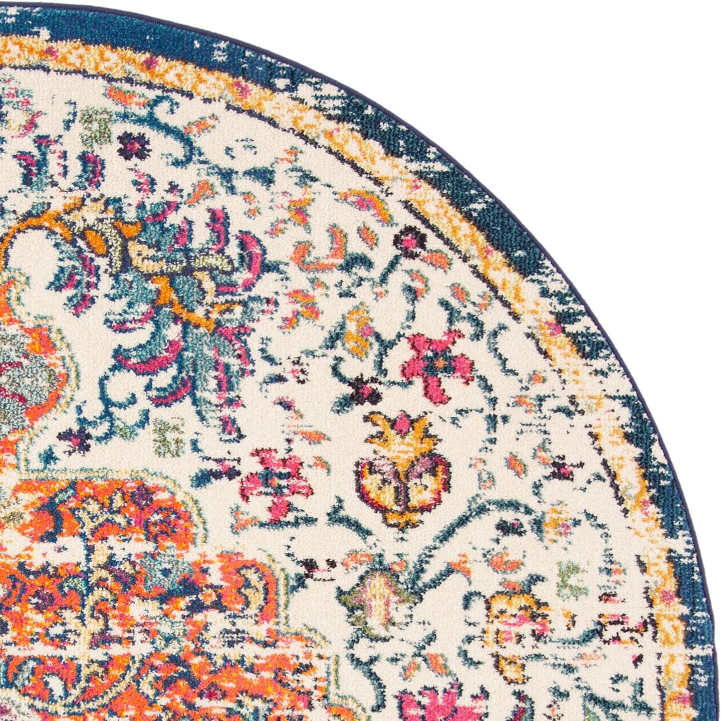 Madison Collection Area Rug - 6'7" Round, Ivory & Orange, Boho Chic Medallion Distressed Design, Non-Shedding & Easy Care, Ideal for High Traffic Areas in Living Room, Bedroom (MAD447A)