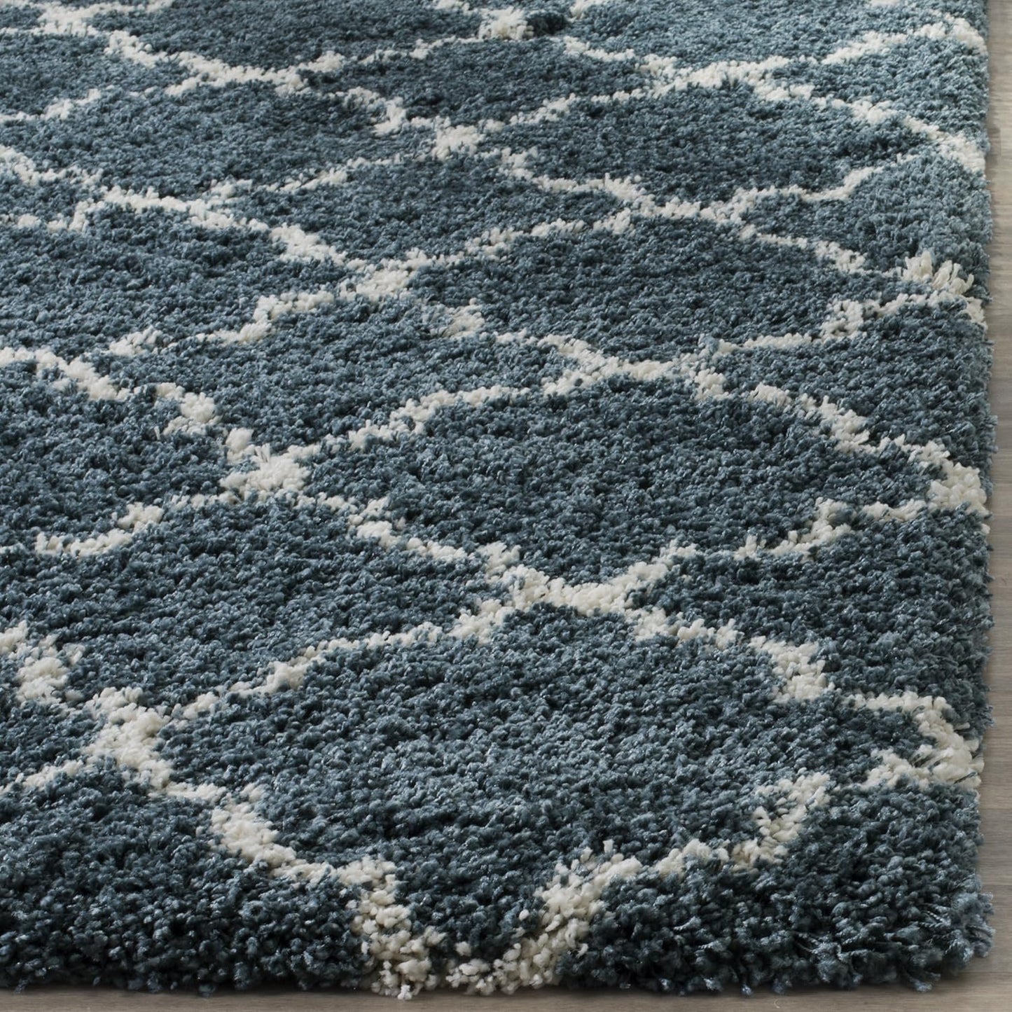 Hudson Shag Collection 7' Square Slate Blue/Ivory SGH282L Moroccan Trellis Non-Shedding Living Room Bedroom Dining Room Entryway Plush 2-Inch Thick Area Rug