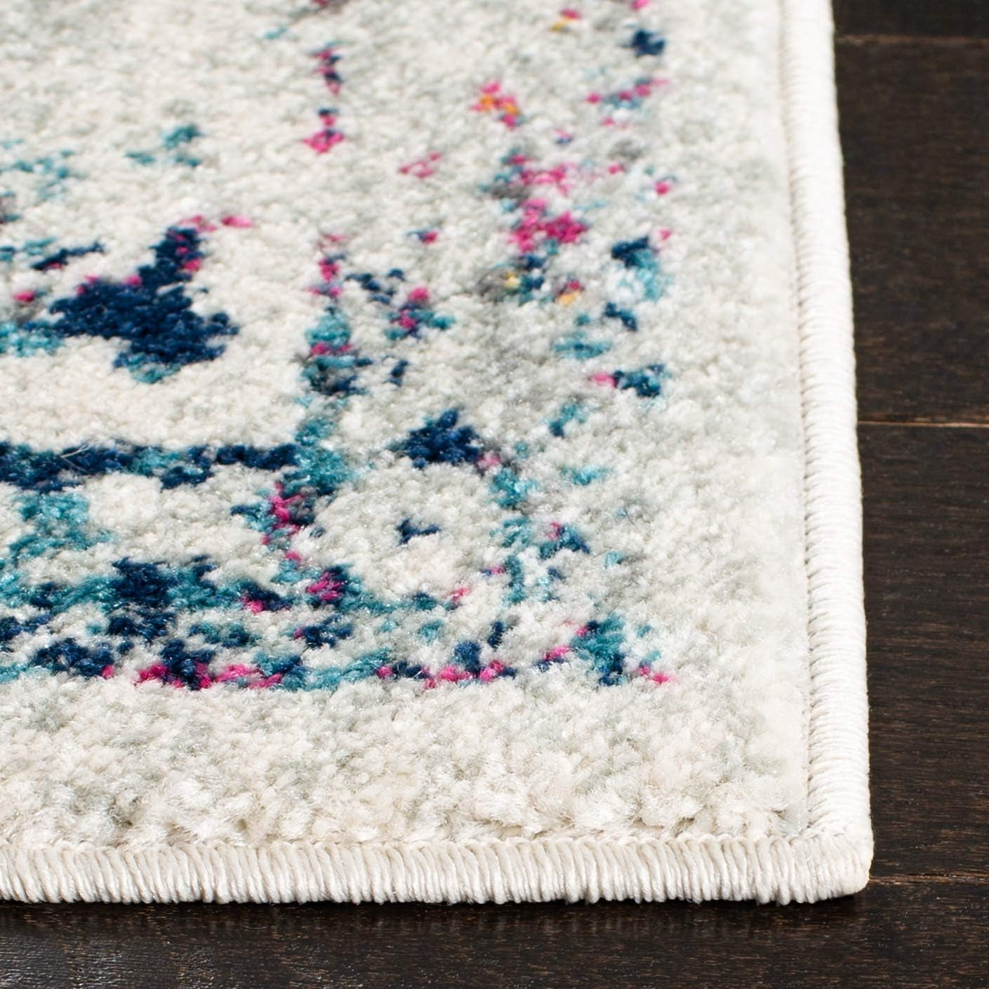 Evoke Collection Area Rug - 6'7" Square, Ivory & Fuchsia, Oriental Distressed Design, Non-Shedding & Easy Care, Ideal for High Traffic Areas in Living Room, Bedroom (EVK256Q)