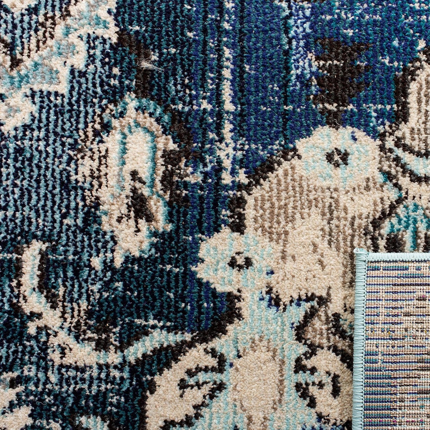 Monaco Collection Area Rug - 11' Square, Navy & Light Blue, Boho Chic Medallion Distressed Design, Non-Shedding & Easy Care, Ideal for High Traffic Areas in Living Room, Bedroom (MNC243N)
