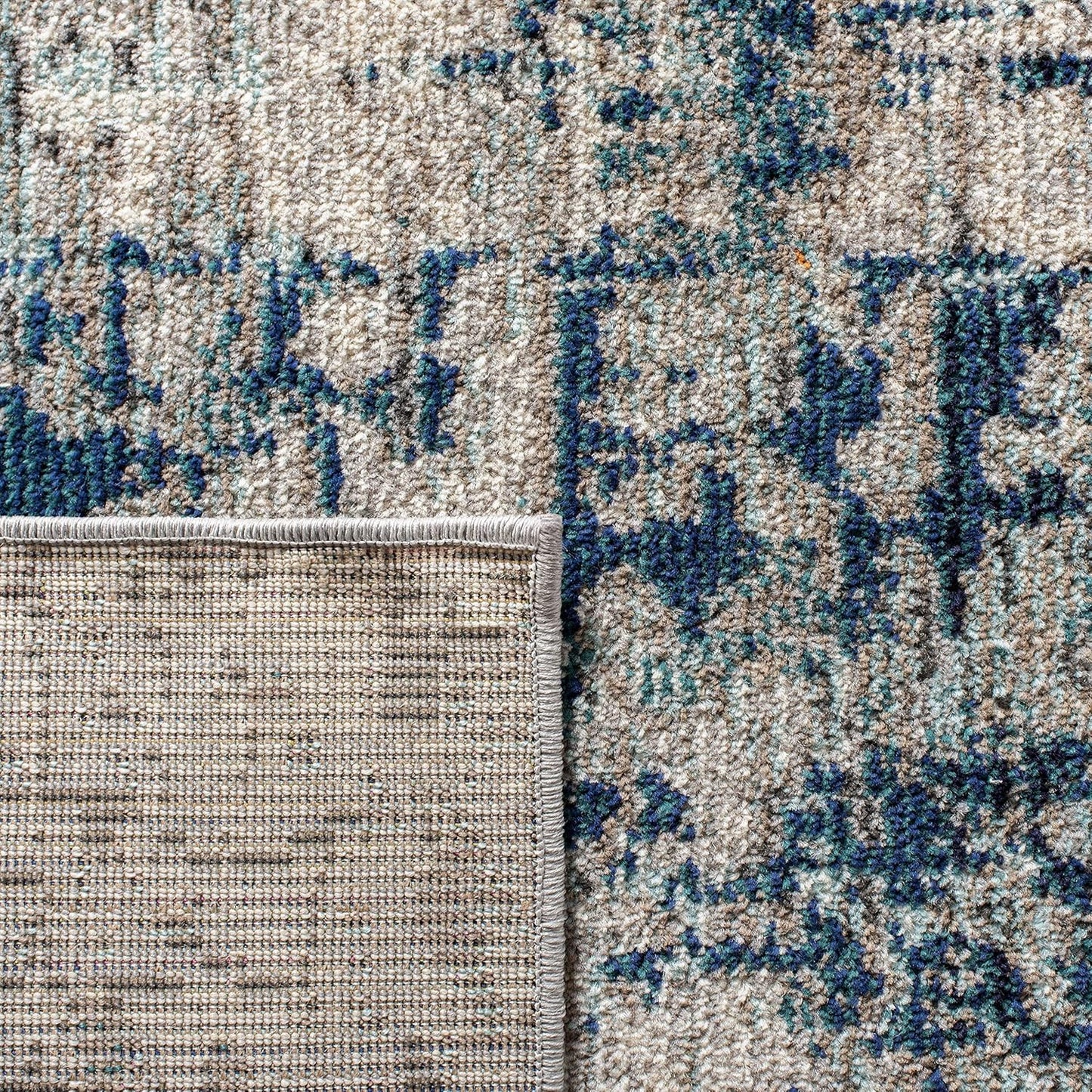 Madison Collection Runner Rug - 2'2" X 14', Grey & Blue, Modern Abstract Design, Non-Shedding & Easy Care, Ideal for High Traffic Areas in Living Room, Bedroom (MAD460K)