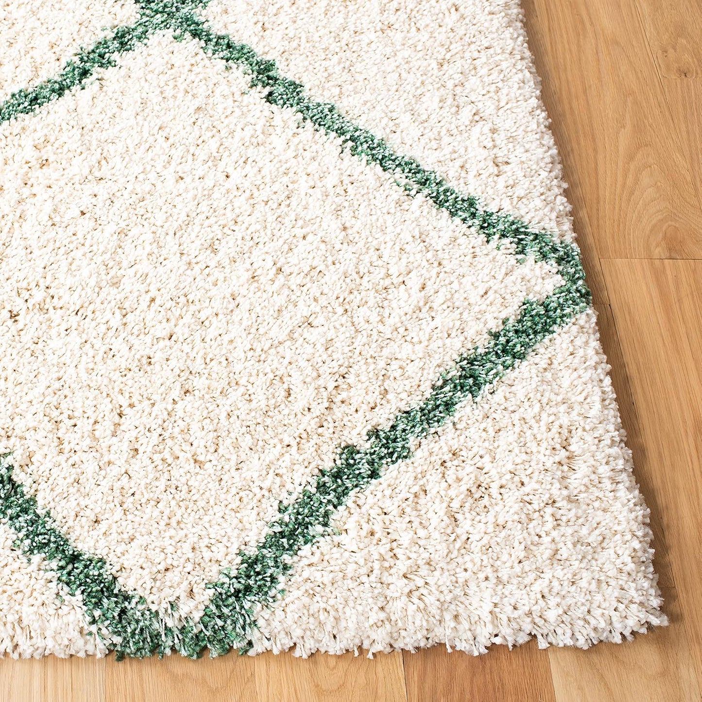 Hudson Shag Collection Area Rug - 8' X 10', Ivory & Green, Modern Trellis Design, Non-Shedding & Easy Care, 2-Inch Thick Ideal for High Traffic Areas in Living Room, Bedroom (SGH281X)