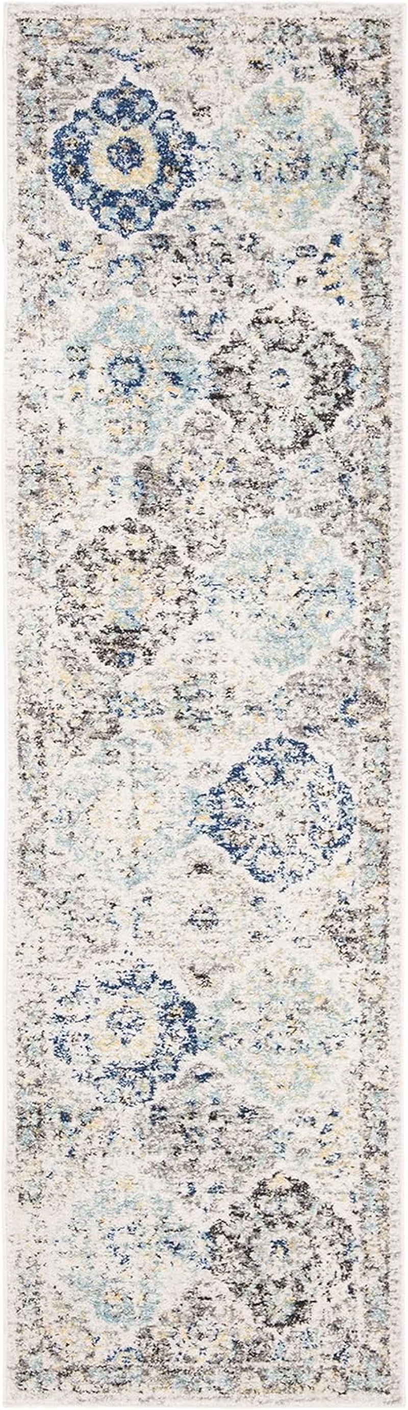 Madison Collection Runner Rug - 2'3" X 18', Ivory & Aqua, Boho Chic Distressed Design, Non-Shedding & Easy Care, Ideal for High Traffic Areas in Living Room, Bedroom (MAD611A)