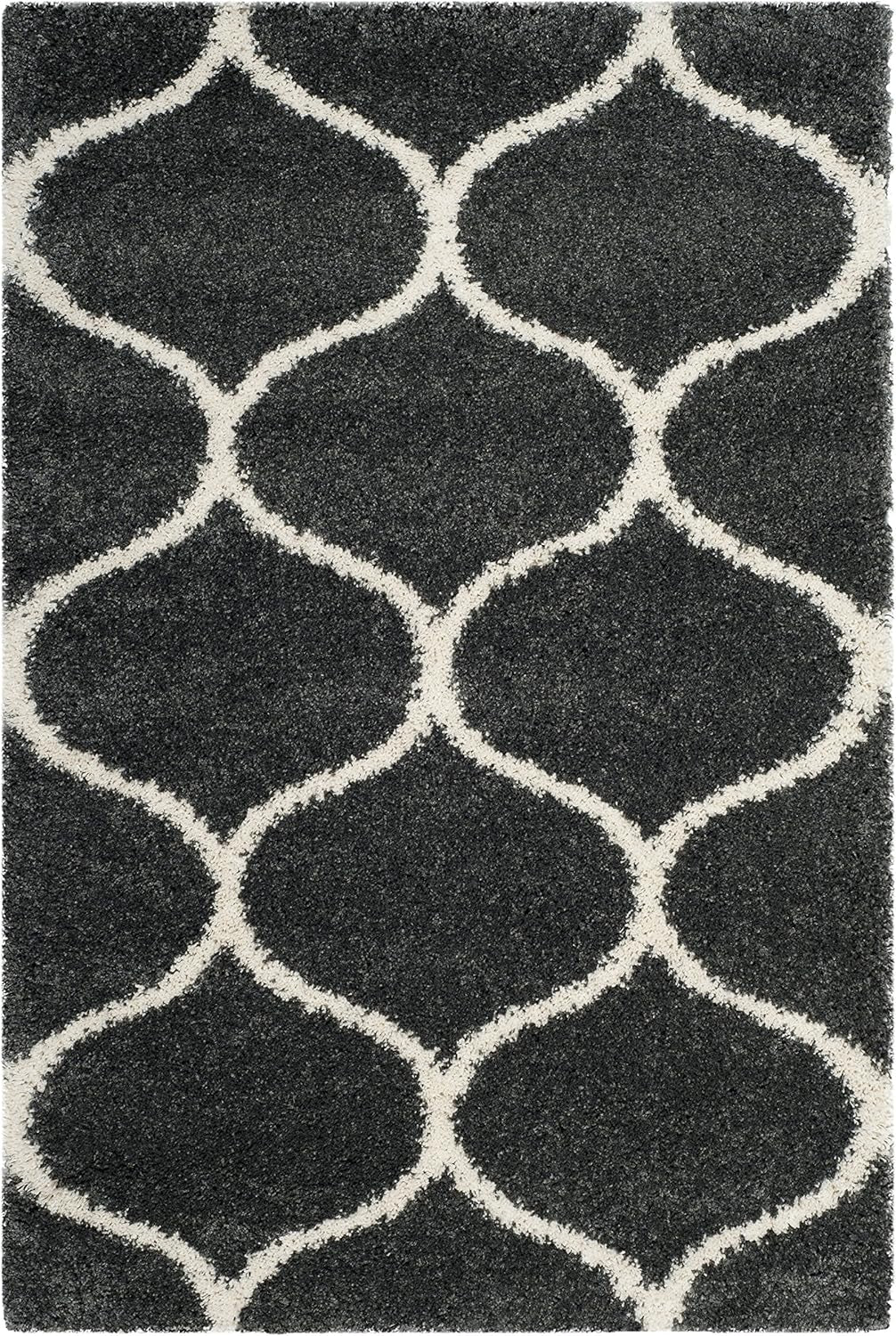 Hudson Shag Collection Accent Rug - 4' X 6', Dark Grey & Ivory, Trellis Design, Non-Shedding & Easy Care, 2-Inch Thick Ideal for High Traffic Areas in Entryway, Living Room, Bedroom (SGH280G)