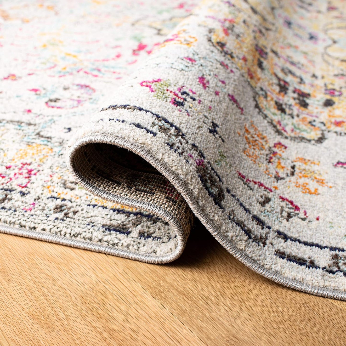 Area Rug 8X10 - Madison Collection - Large - Grey & Gold, Boho Chic Medallion Distressed Design, Non-Shedding & Easy Cleaning, Ideal for Living Room, Bedroom, Dining Space (MAD447G)