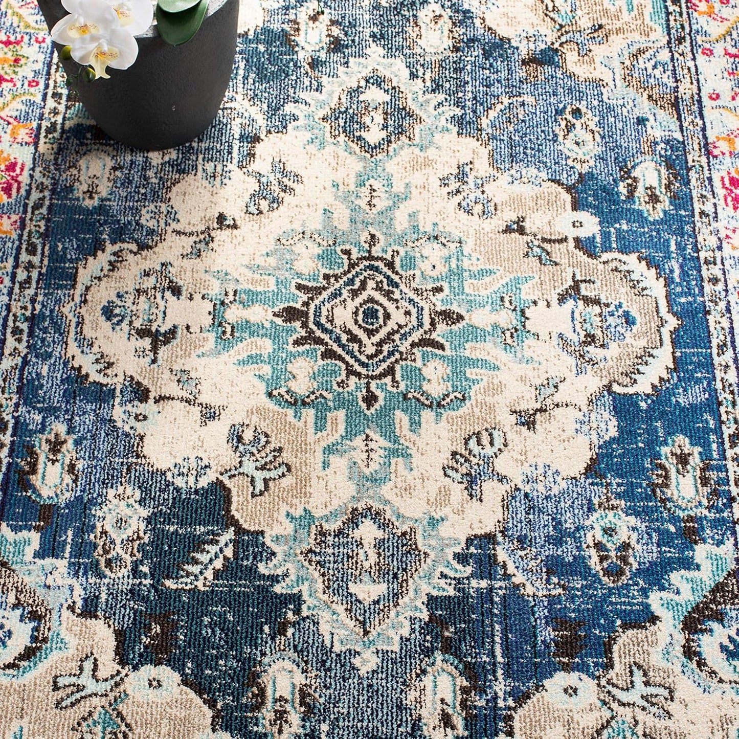Monaco Collection Runner Rug - 2'2" X 6', Navy & Light Blue, Boho Chic Medallion Distressed Design, Non-Shedding & Easy Care, Ideal for High Traffic Areas in Living Room, Bedroom (MNC243N)