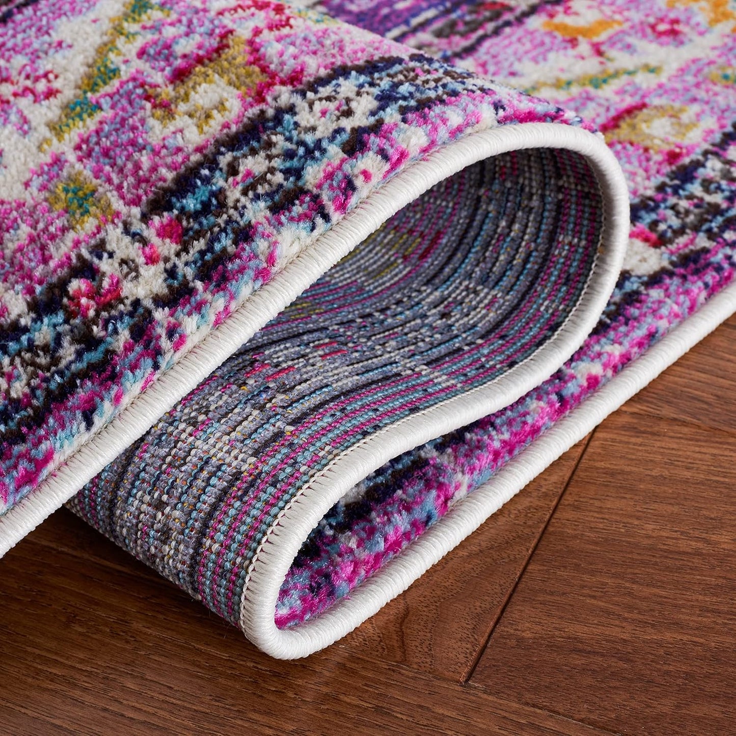 Monaco Collection Area Rug - 6'7" X 9'2", Violet & Fuchsia, Boho Chic Medallion Distressed Design, Non-Shedding & Easy Care, Ideal for High Traffic Areas in Living Room, Bedroom (MNC243P)