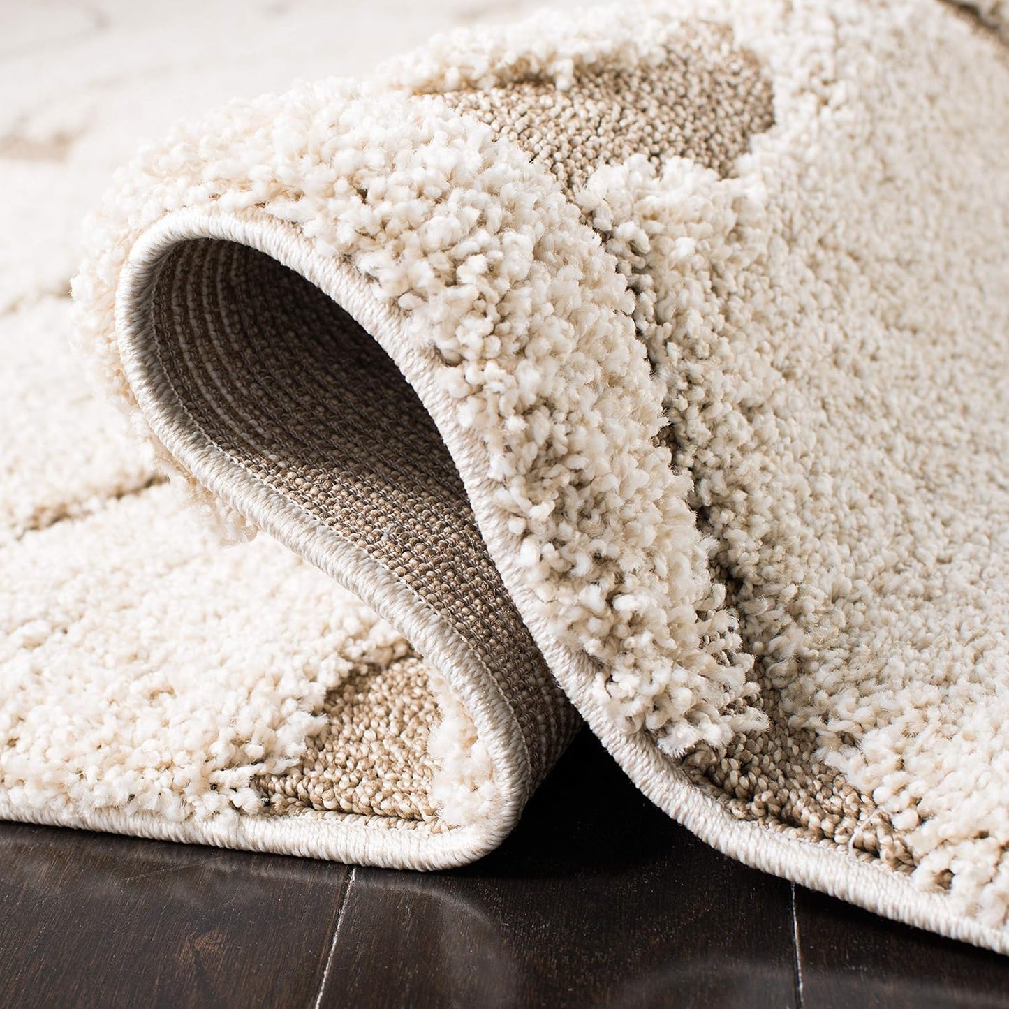 Florida Shag Collection Runner Rug - 2'3" X 15', Cream & Beige, Scroll Design, Non-Shedding & Easy Care, 1.2-Inch Thick Ideal for High Traffic Areas in Living Room, Bedroom (SG455-1113)