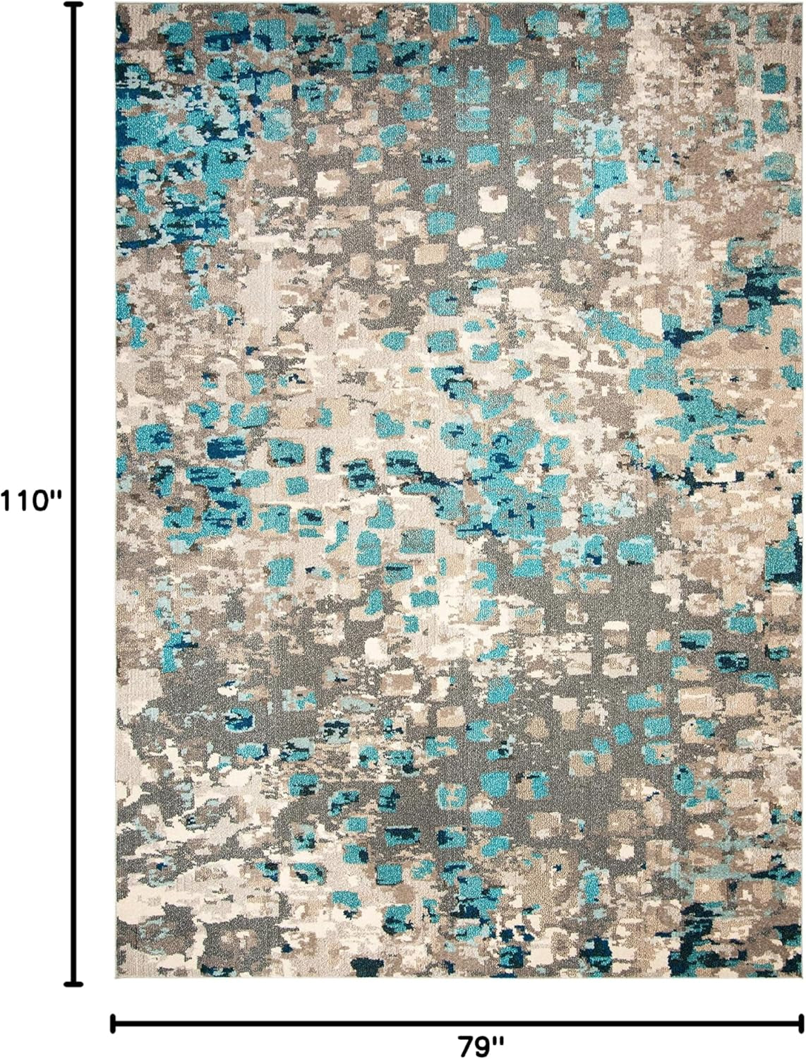 Monaco Collection Area Rug - 6'7" X 9'2", Grey & Light Blue, Boho Chic Abstract Watercolor Design, Non-Shedding & Easy Care, Ideal for High Traffic Areas in Living Room, Bedroom (MNC225E)