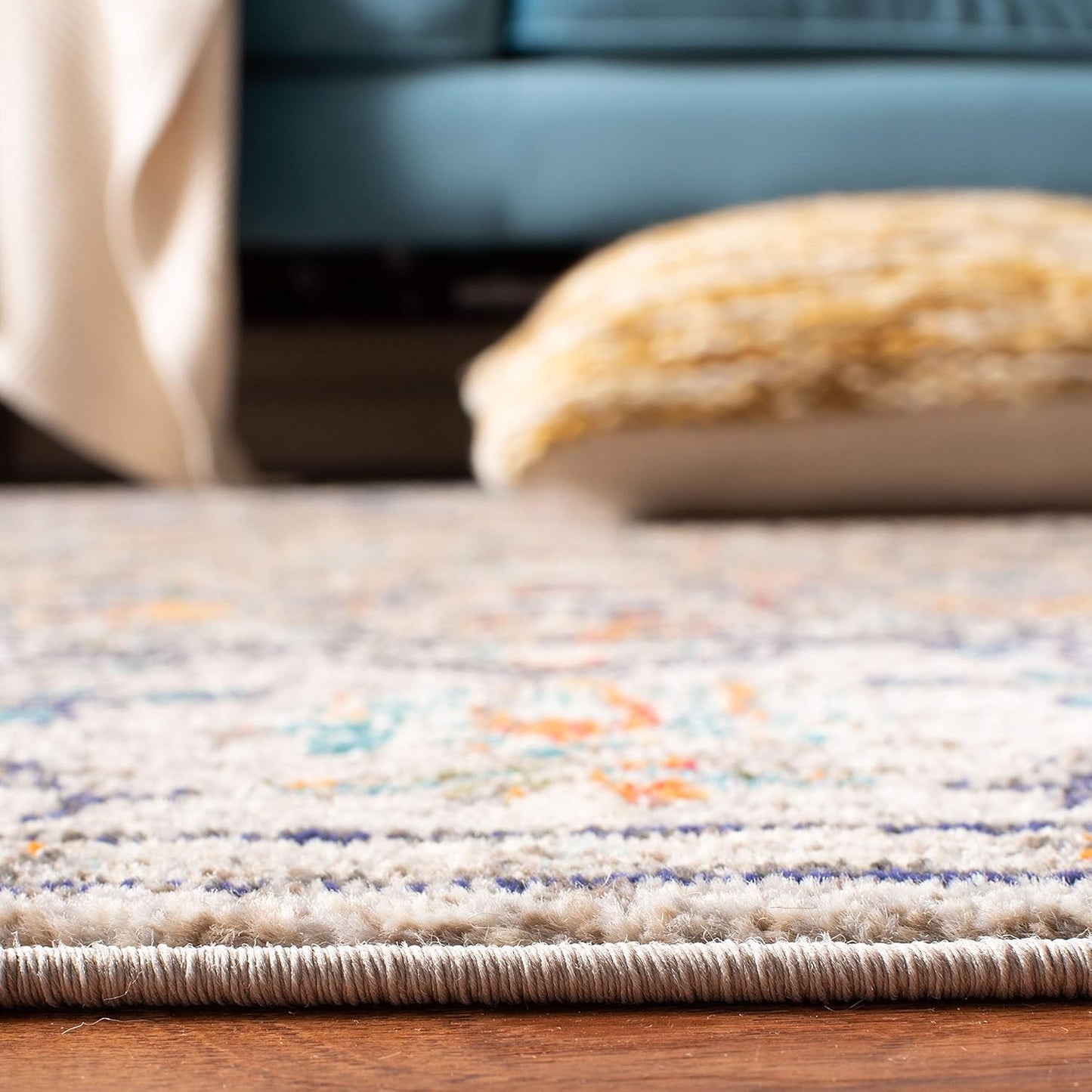 Madison Collection 11' round Grey/Light Blue MAD447F Boho Chic Medallion Distressed Non-Shedding Dining Room Entryway Foyer Living Room Bedroom Area Rug