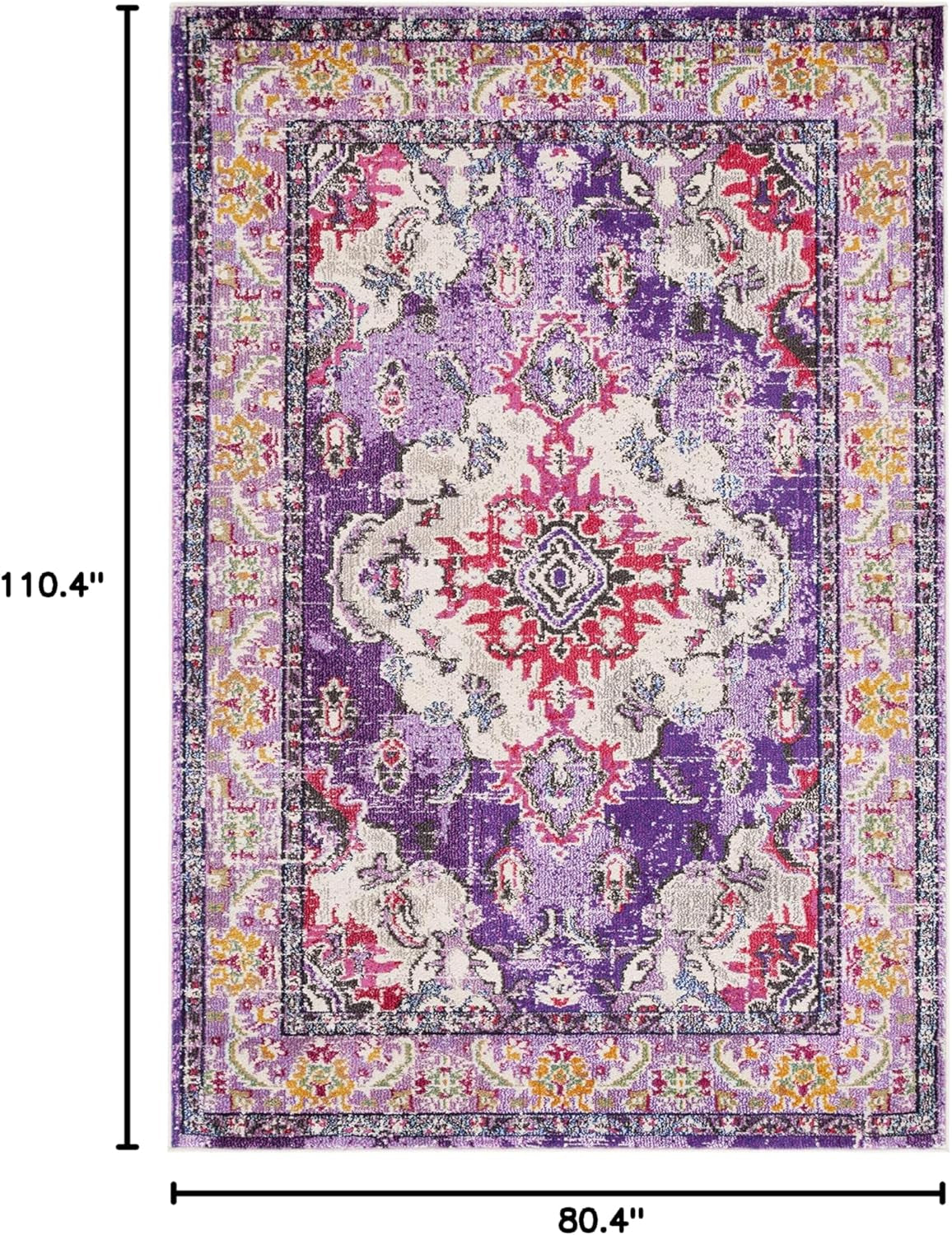 Monaco Collection Area Rug - 6'7" X 9'2", Violet & Fuchsia, Boho Chic Medallion Distressed Design, Non-Shedding & Easy Care, Ideal for High Traffic Areas in Living Room, Bedroom (MNC243P)