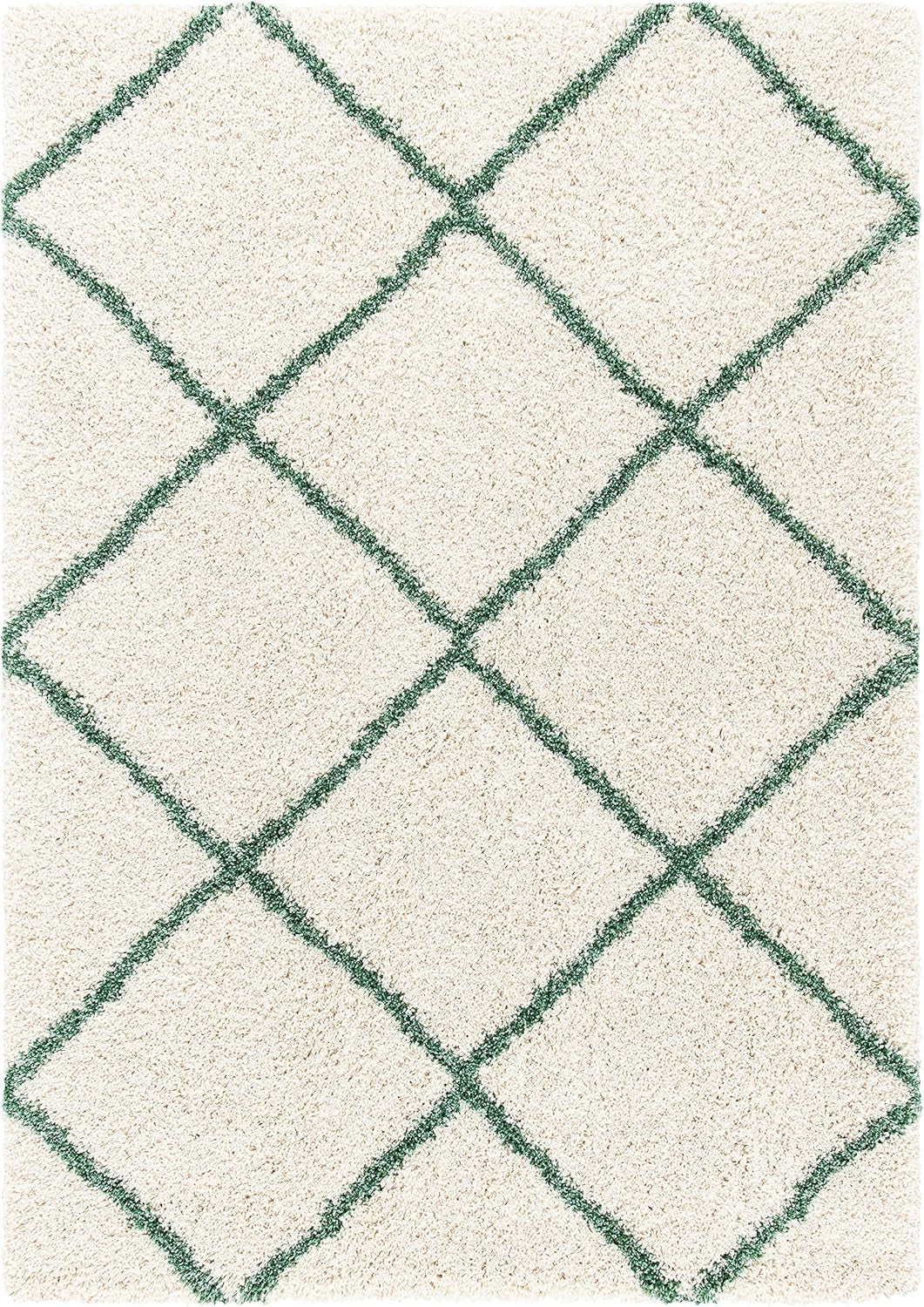 Hudson Shag Collection Area Rug - 8' X 10', Ivory & Green, Modern Trellis Design, Non-Shedding & Easy Care, 2-Inch Thick Ideal for High Traffic Areas in Living Room, Bedroom (SGH281X)