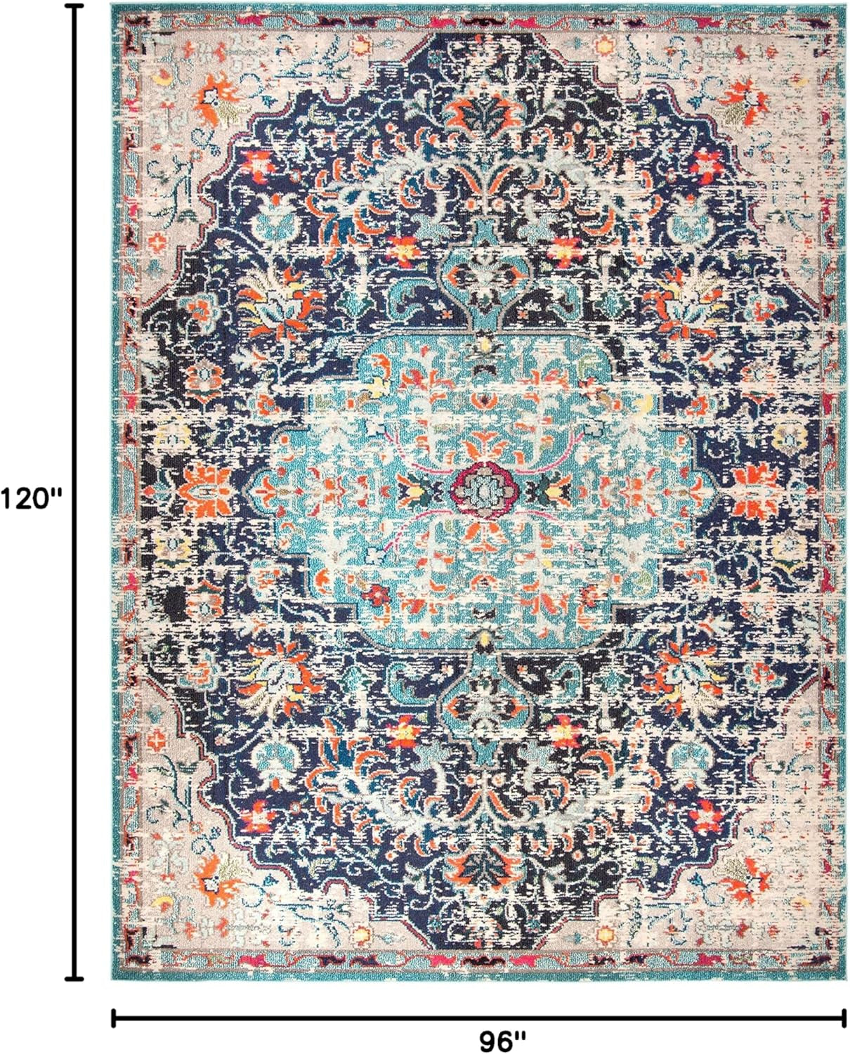 Area Rug 8X10 - Madison Collection - Large - Black & Teal, Boho Chic Medallion Distressed Design, Non-Shedding & Easy Cleaning, Ideal for Living Room, Bedroom, Office, Dining Space (MAD447Z)