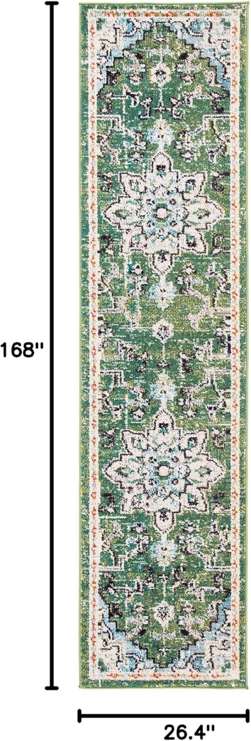 Madison Collection Runner Rug - 2'2" X 14', Green & Turquoise, Boho Chic Medallion Distressed Design, Non-Shedding & Easy Care, Ideal for High Traffic Areas in Living Room, Bedroom (MAD473Y)