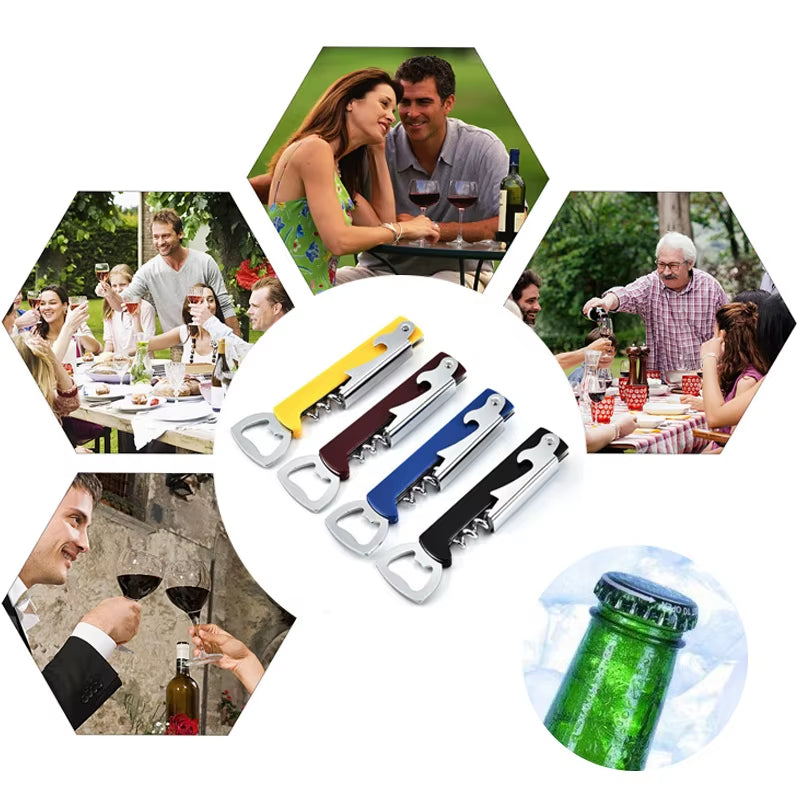 Portable Easy Wine Opener Mini Stainless Steel Metal Corkscrew Bottle Corkscrew Double Hinged Outdoor Wine Opener Beer Opener