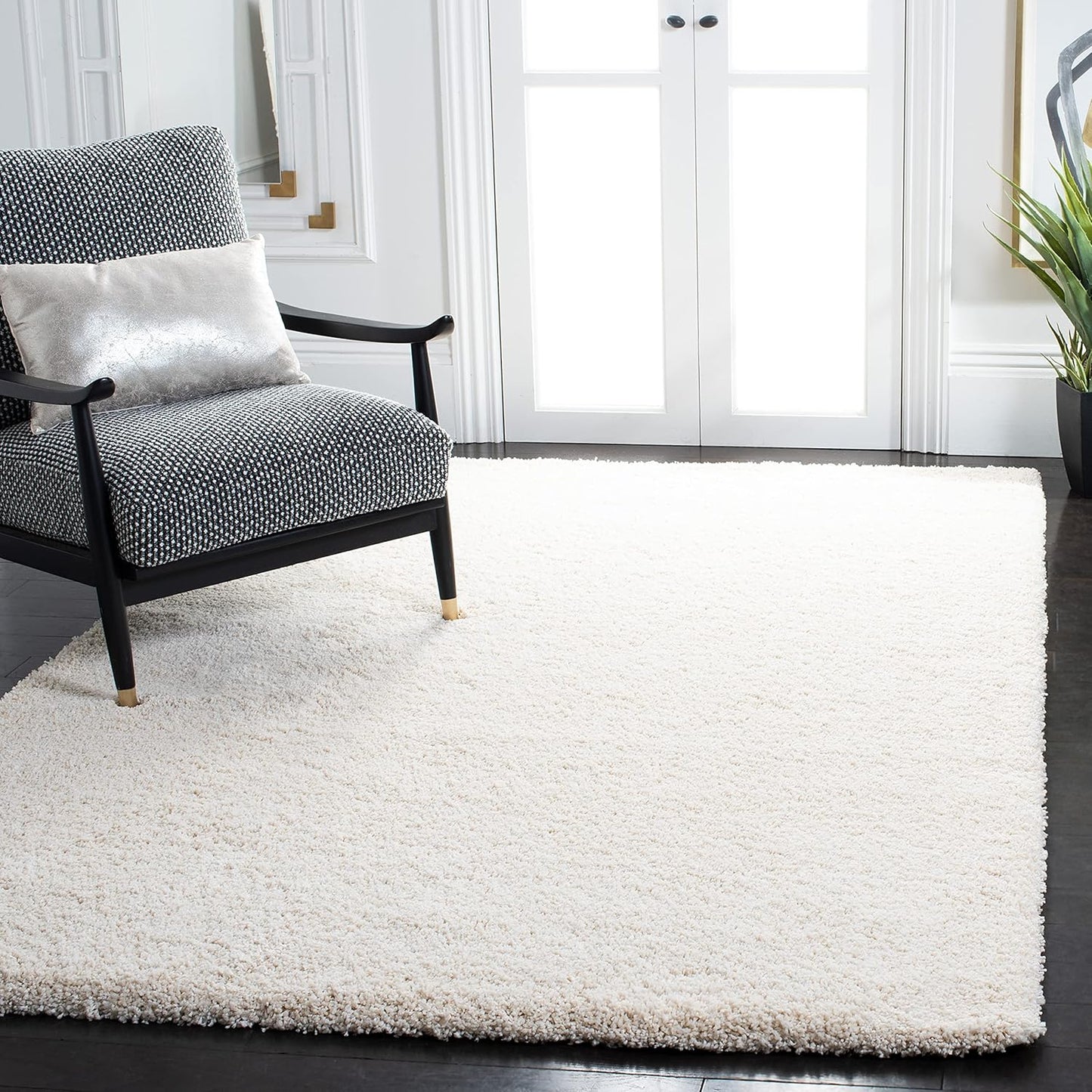 Milan Shag Collection Accent Rug - 3' X 5', Ivory, Solid Design, Non-Shedding & Easy Care, 2-Inch Thick Ideal for High Traffic Areas in Entryway, Living Room, Bedroom (SG180-1212)