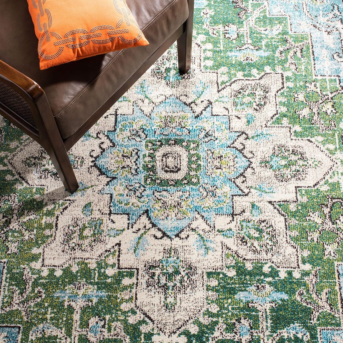 Madison Collection Runner Rug - 2'2" X 14', Green & Turquoise, Boho Chic Medallion Distressed Design, Non-Shedding & Easy Care, Ideal for High Traffic Areas in Living Room, Bedroom (MAD473Y)