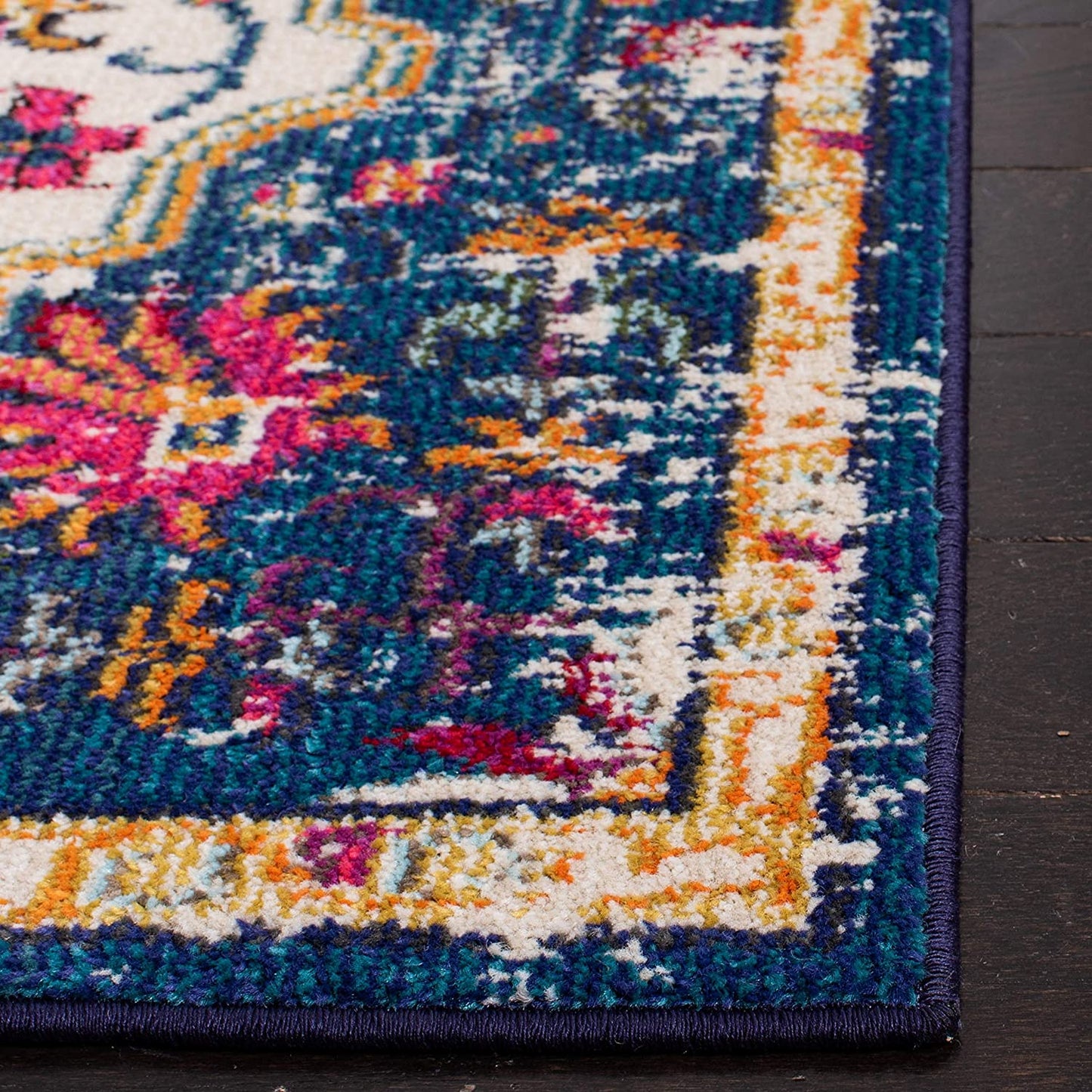 Madison Collection Area Rug - 6'7" Square, Ivory & Orange, Boho Chic Medallion Distressed Design, Non-Shedding & Easy Care, Ideal for High Traffic Areas in Living Room, Bedroom (MAD447A)