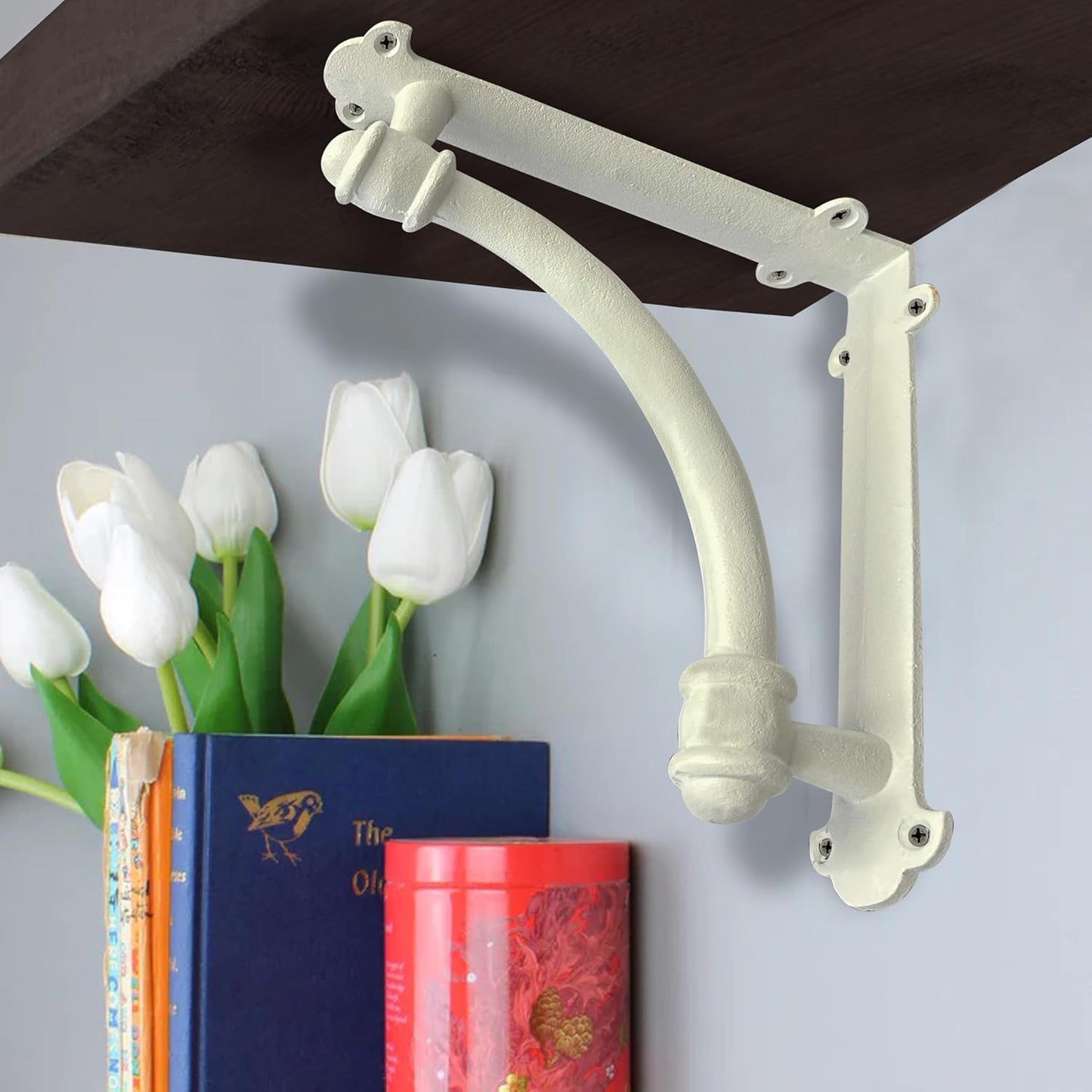 Decorative Shelf Brackets, 2 Pack of 9.6 X 1.7 X 9.6 Inch White Cast Iron Shelf Brackets - Decorative Brackets White - Half round Style Brackets