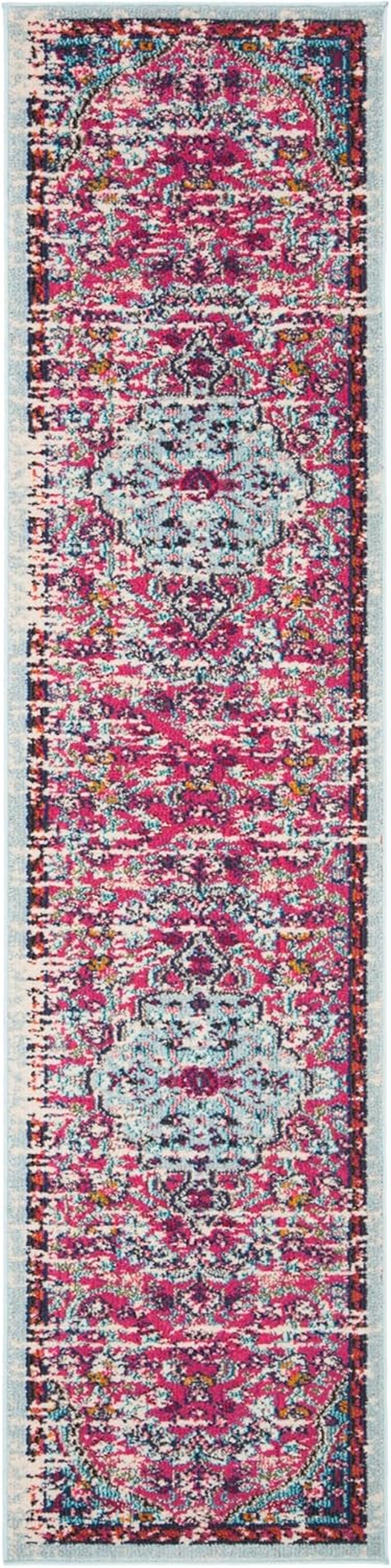 Madison Collection Area Rug - 5' Round, Ivory & Orange, Boho Chic Medallion Distressed Design, Non-Shedding & Easy Care, Ideal for High Traffic Areas in Living Room, Bedroom (MAD447A)